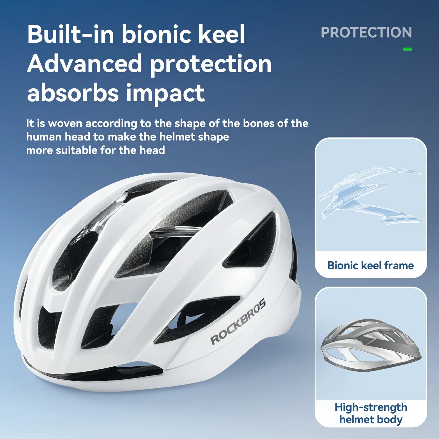 ROCKBROS cycling helmet LK-69 with bionic support structure, offering enhanced impact protection, comfort, and aerodynamic performance for road cycling.