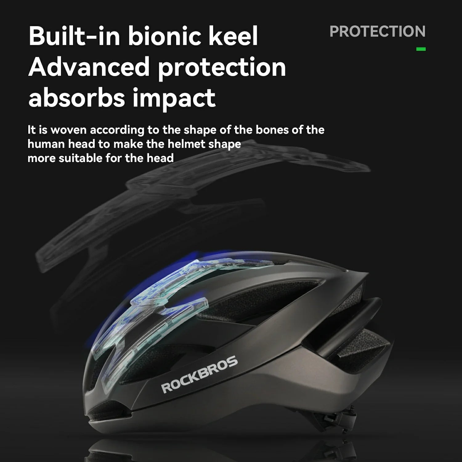 ROCKBROS cycling helmet LK-69 with bionic support structure, offering enhanced impact protection, comfort, and aerodynamic performance for road cycling.