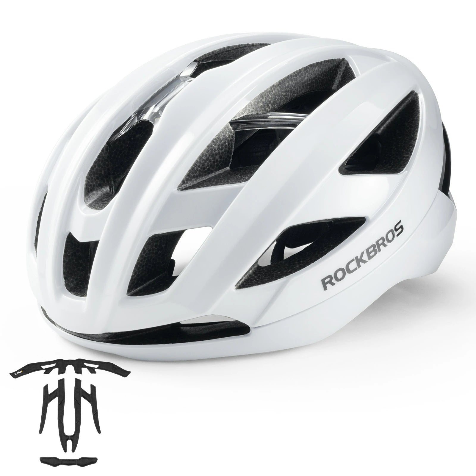 ROCKBROS cycling helmet LK-69 with bionic support structure, offering enhanced impact protection, comfort, and aerodynamic performance for road cycling. #Color_White