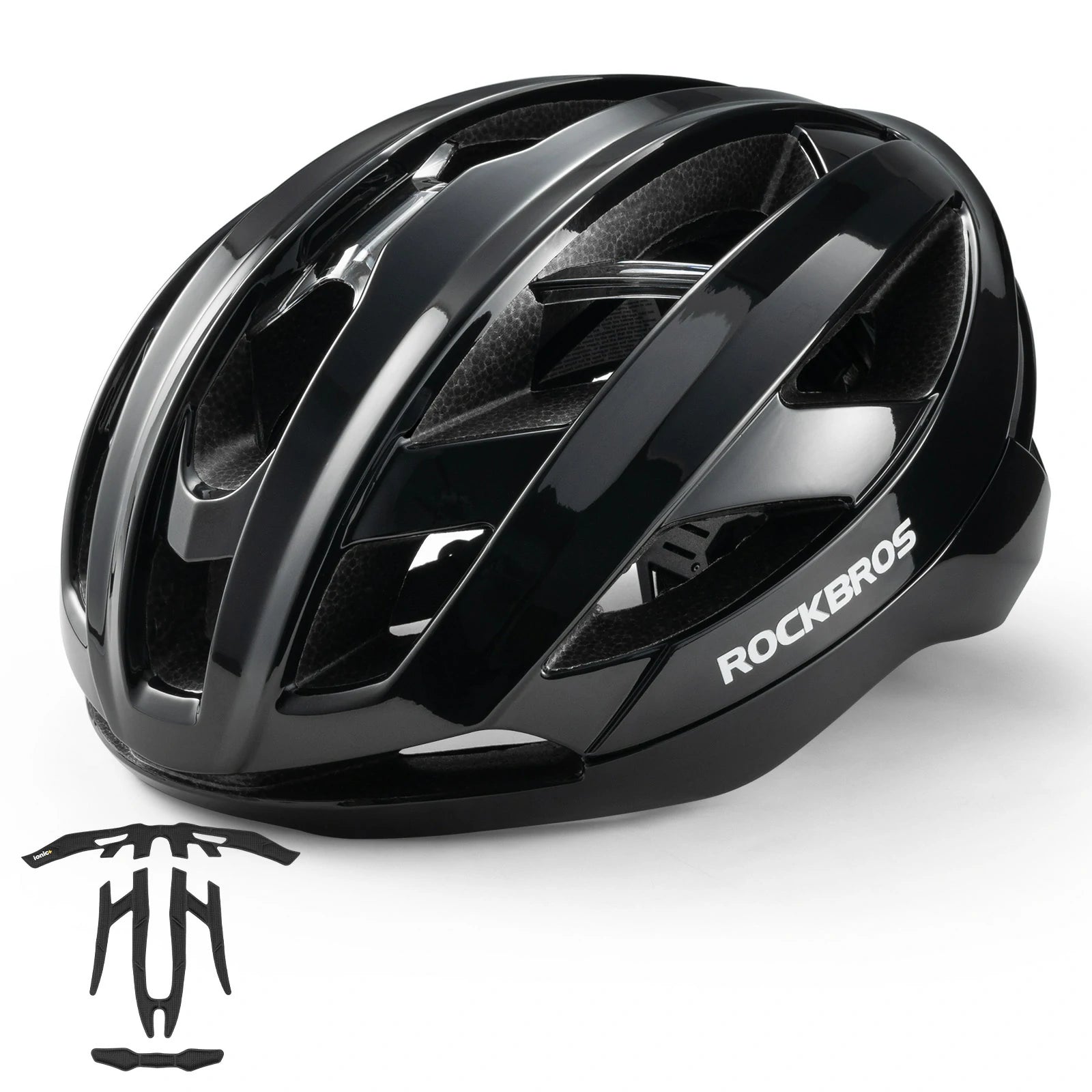 ROCKBROS cycling helmet LK-69 with bionic support structure, offering enhanced impact protection, comfort, and aerodynamic performance for road cycling. #Color_Black