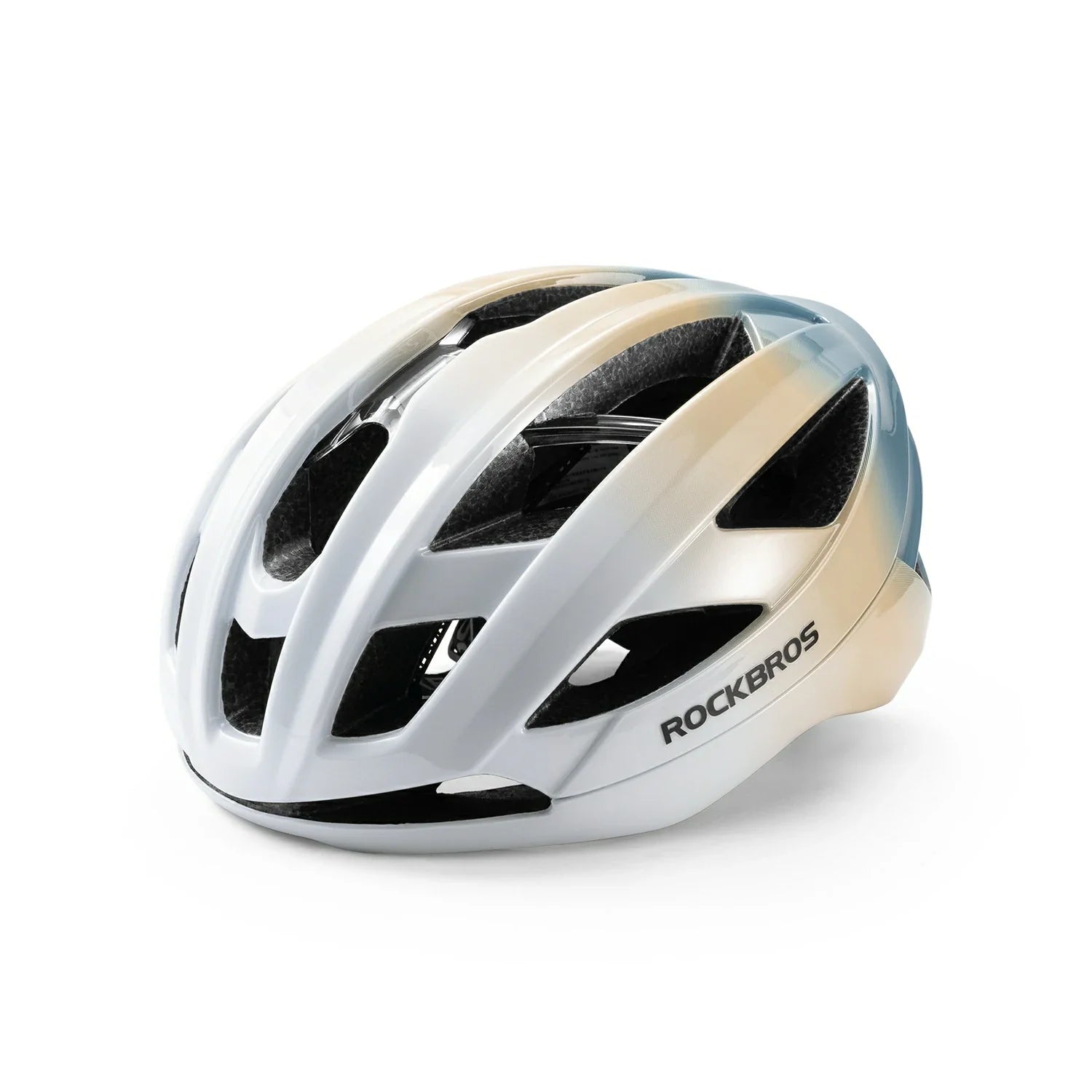 ROCKBROS cycling helmet LK-69 with bionic support structure, offering enhanced impact protection, comfort, and aerodynamic performance for road cycling. #Color_Multi-White Yellow Blue (Matte)