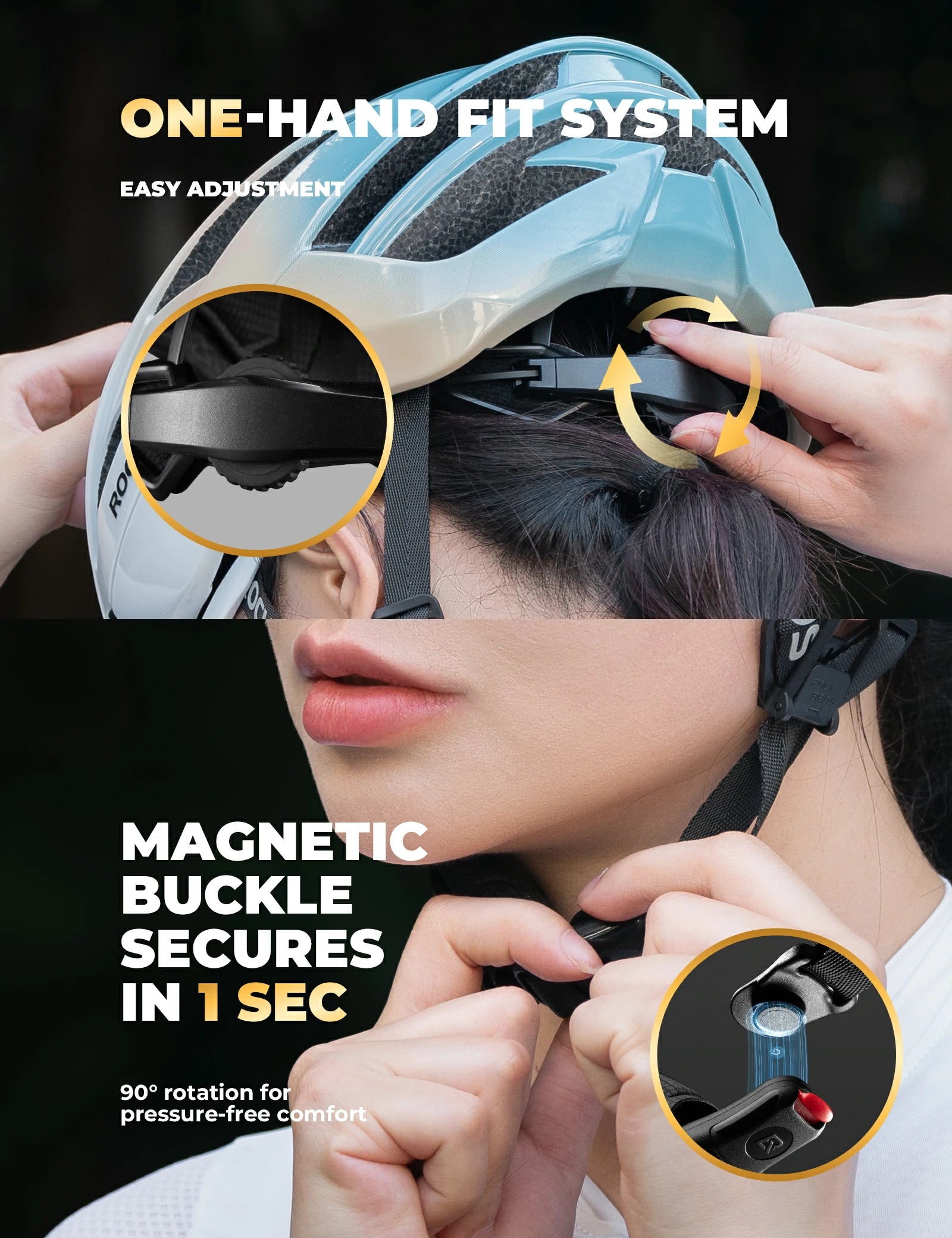 ROCKBROS cycling helmet LK-69 with bionic support structure, offering enhanced impact protection, comfort, and aerodynamic performance for road cycling.