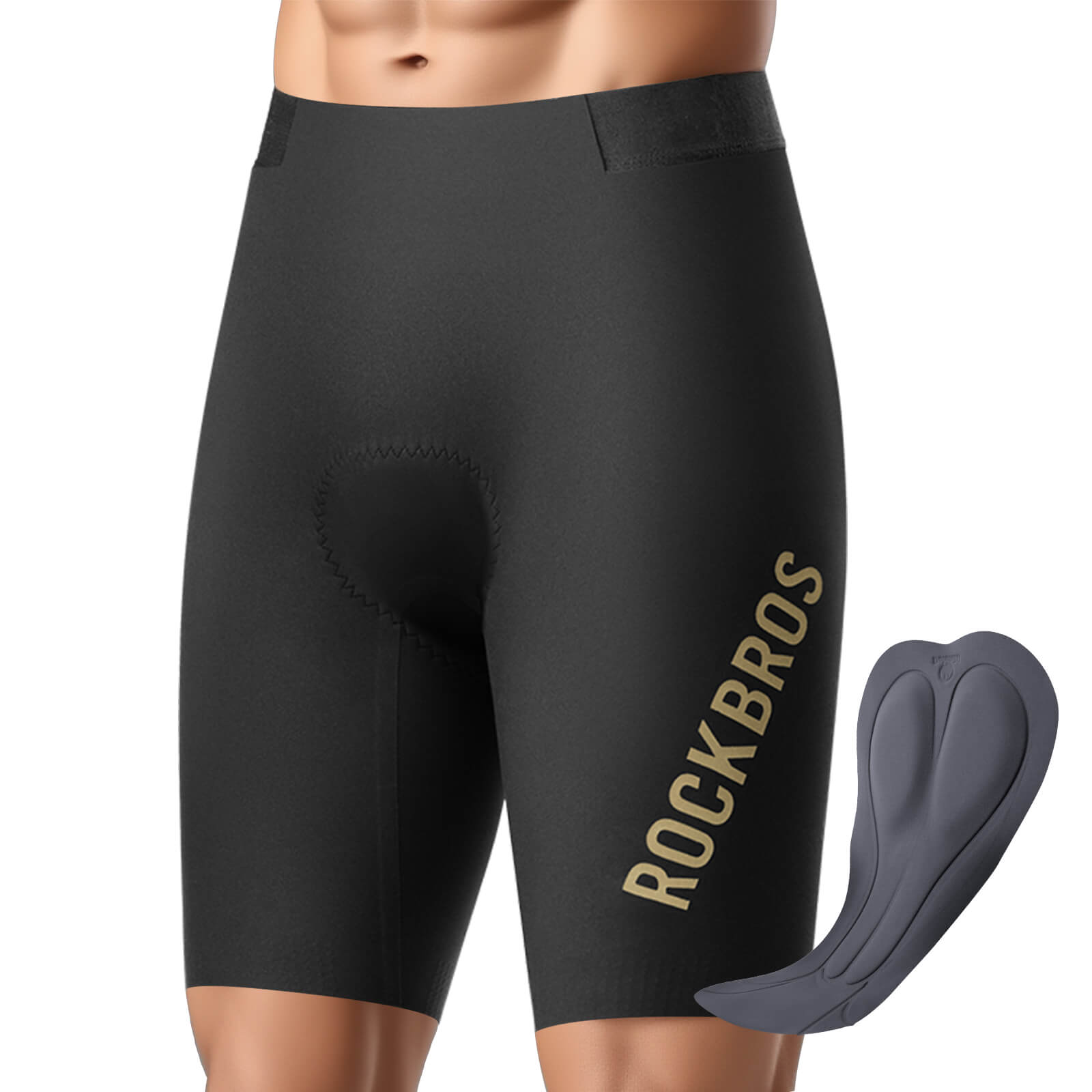 ROCKBROS men's cycling waist shorts YDDK012 with DOLOMITI pads, designed for comfort and support on long-distance rides. #Color_Black