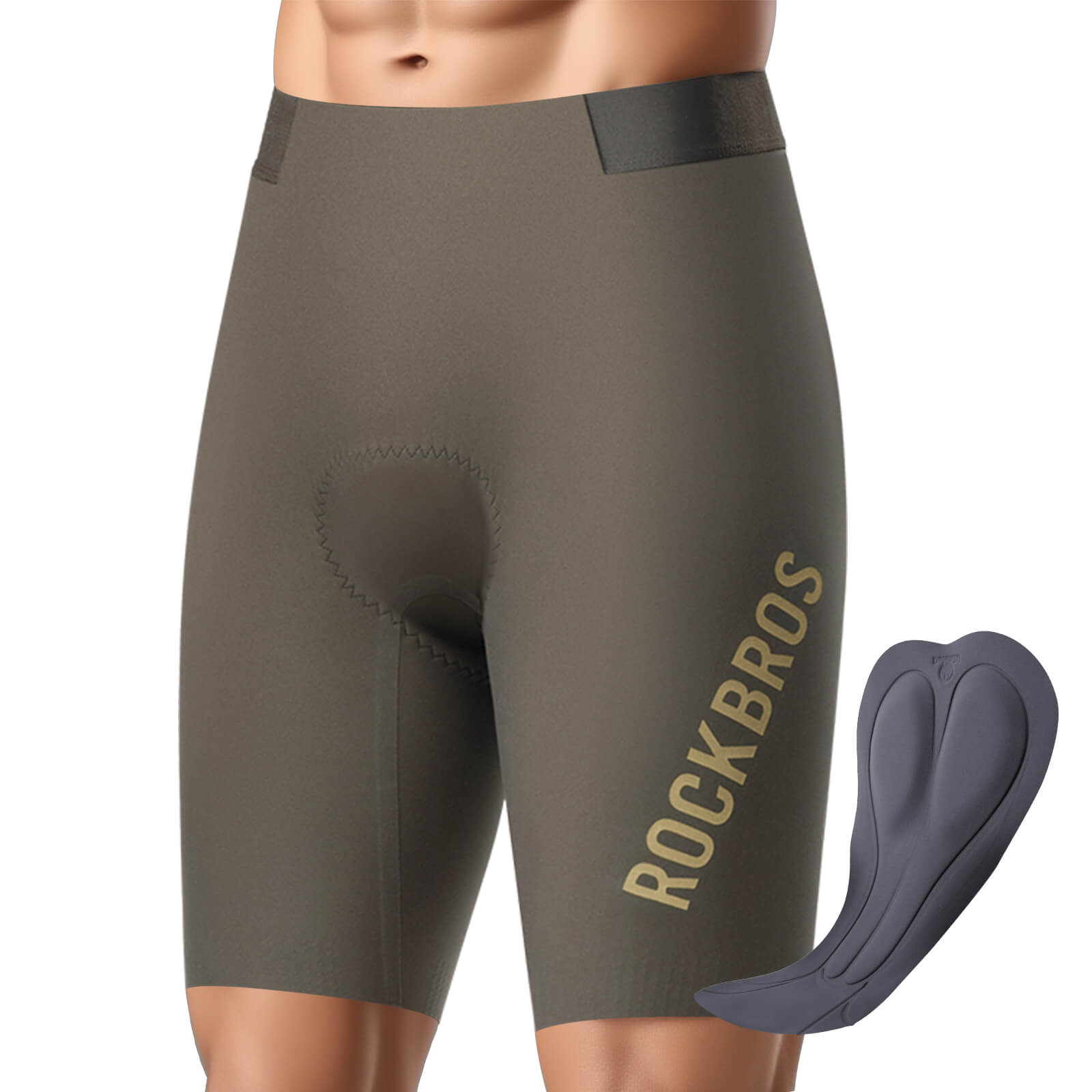 ROCKBROS men's cycling waist shorts YDDK012 with DOLOMITI pads, designed for comfort and support on long-distance rides. #Color_Brown