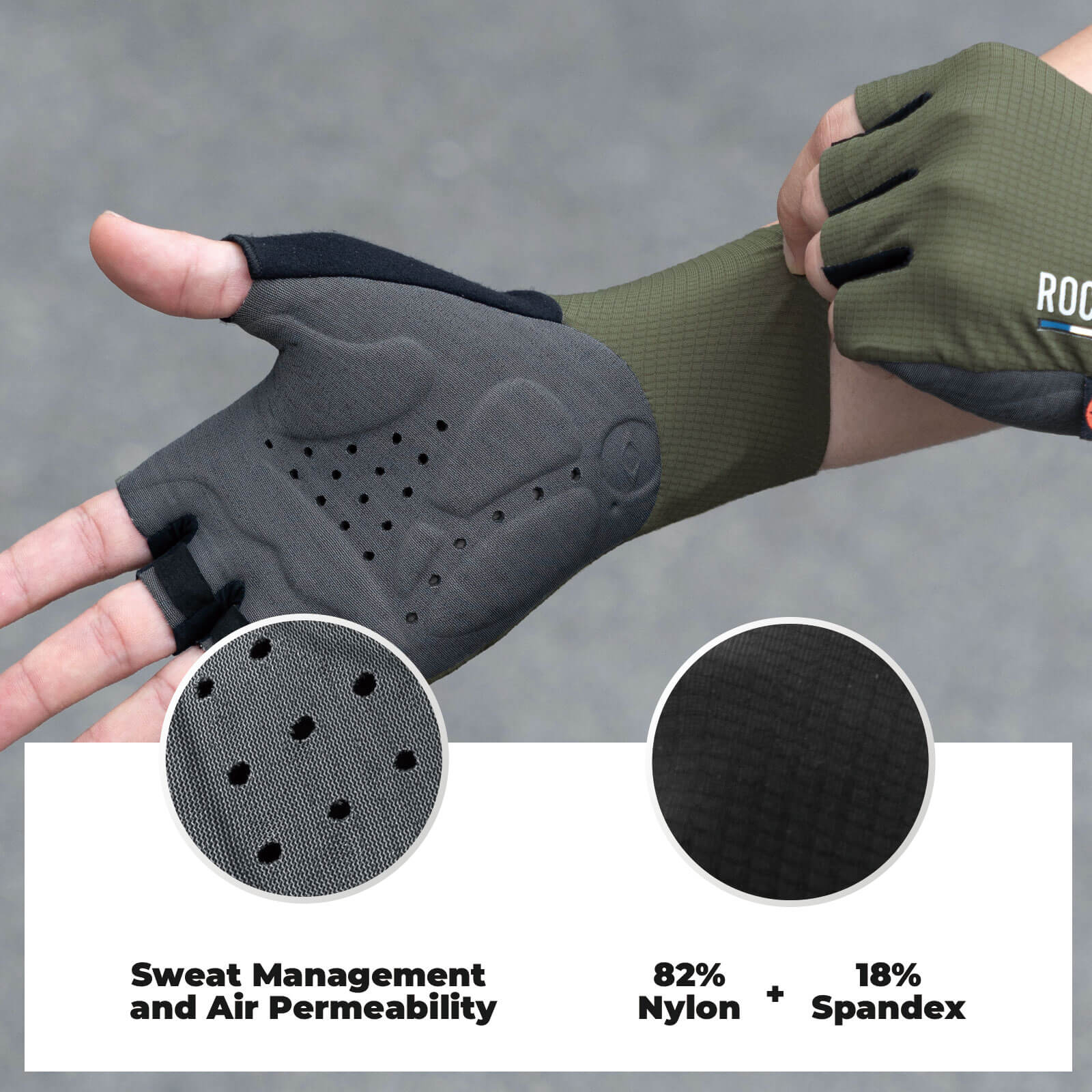 black rockbros half-finger cycling gloves with elastic interface padding and tls006 model label