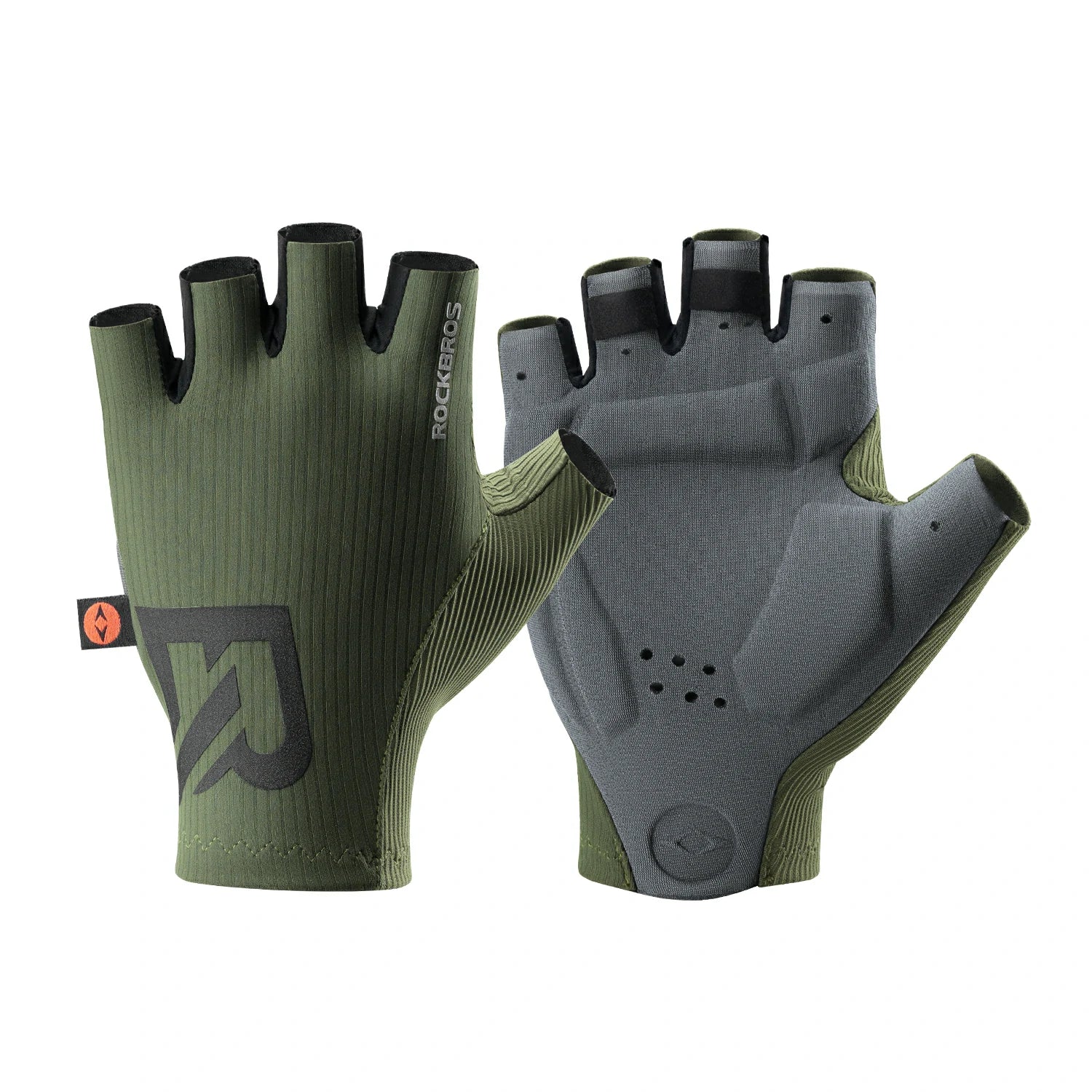 rockbros elastic interface half-finger cycling gloves with gel padding for comfort and control #Color_Army Green