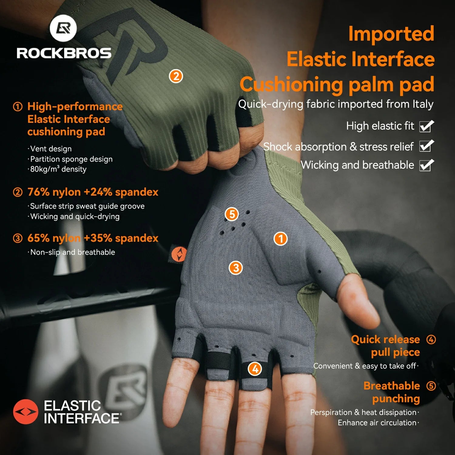 rockbros elastic interface half-finger cycling gloves with gel padding for comfort and control