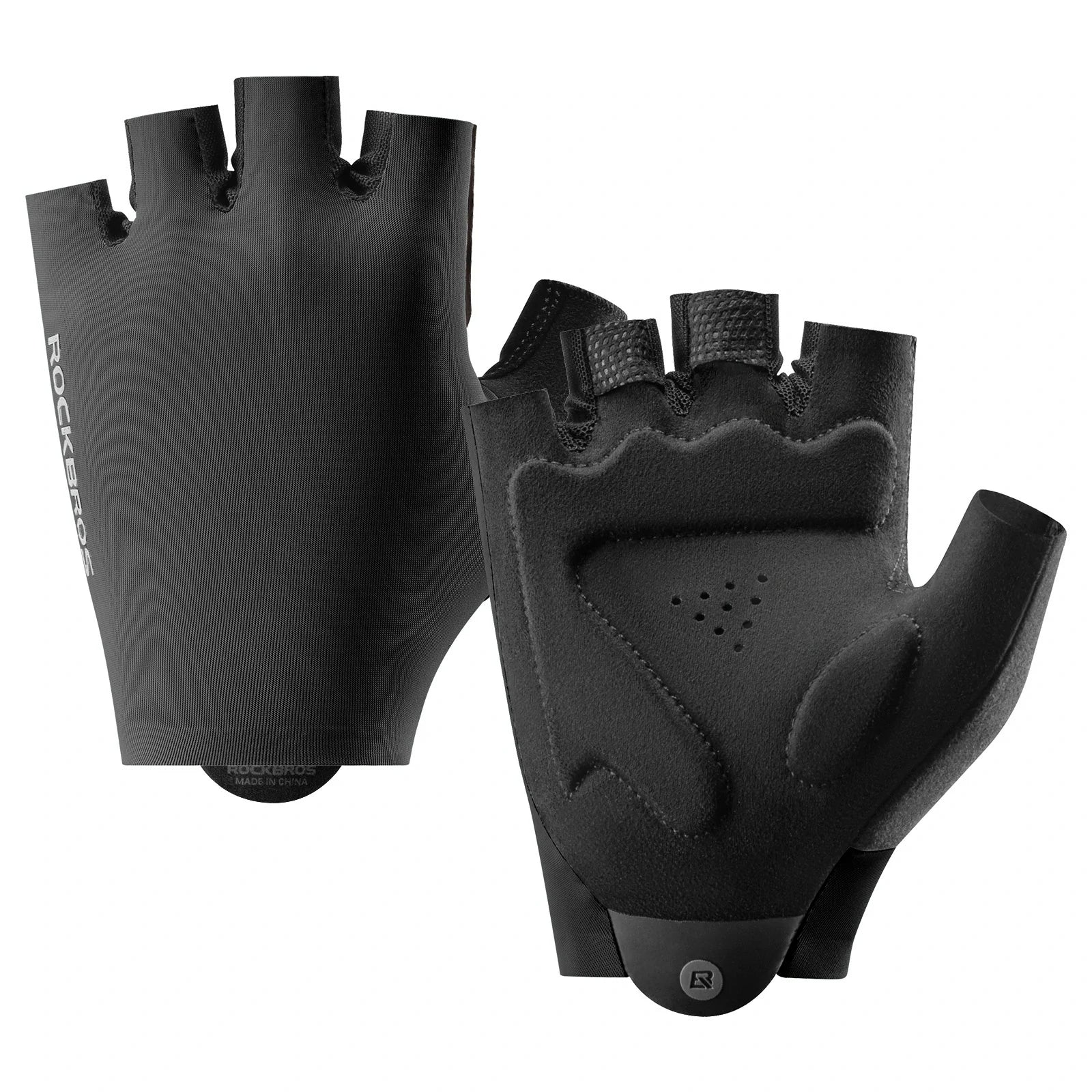 Fingerless cycling gloves with shock-absorbing palm padding for comfort#color_black