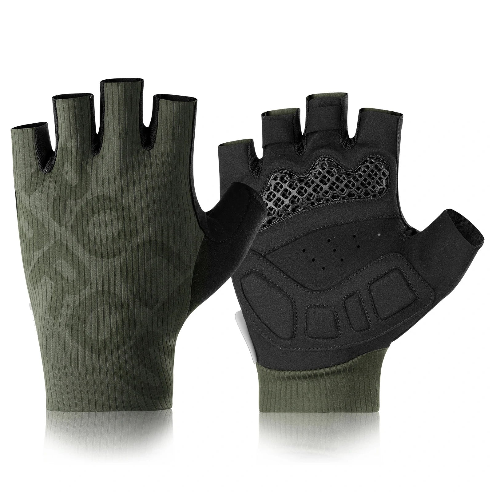 ROCKBROS fingerless cycling gloves with breathable design and padded palm#color_green
