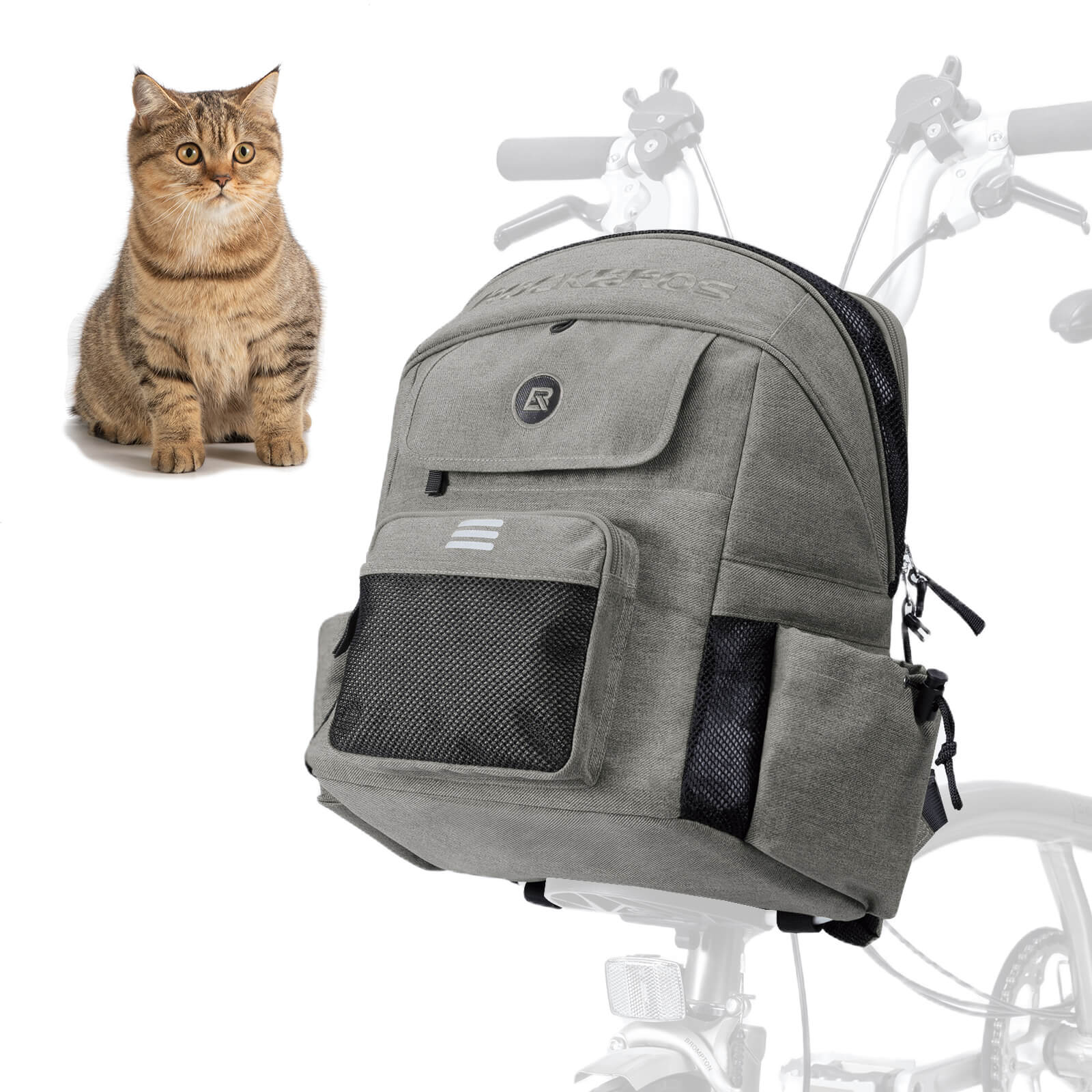 rockbros folding bike handlebar bag h47 multifunctional pet carrier for cycling #Color_Grey