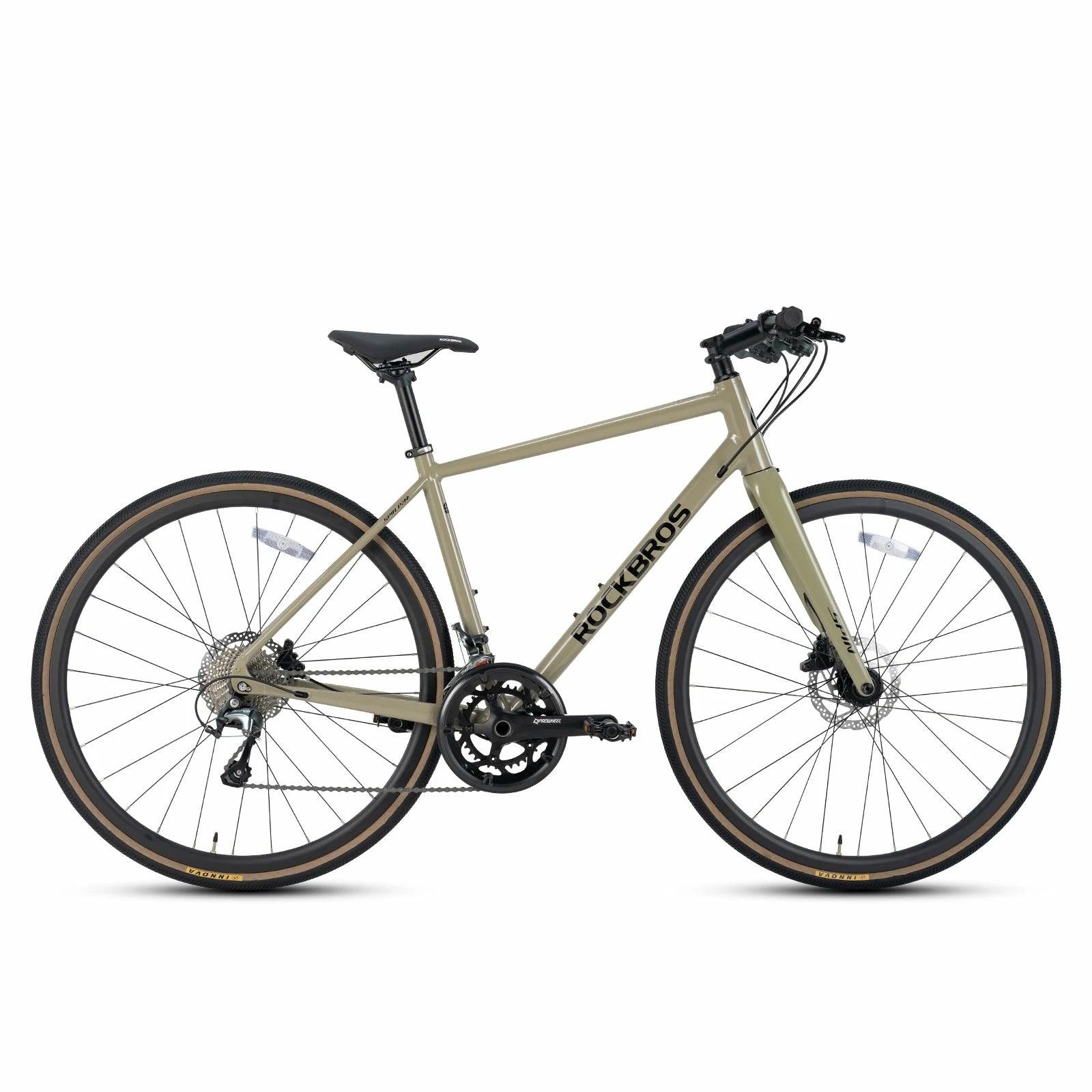 Rockbros flat bar road bike in bronze with aluminium frame and carbon fork#color_Moss Green