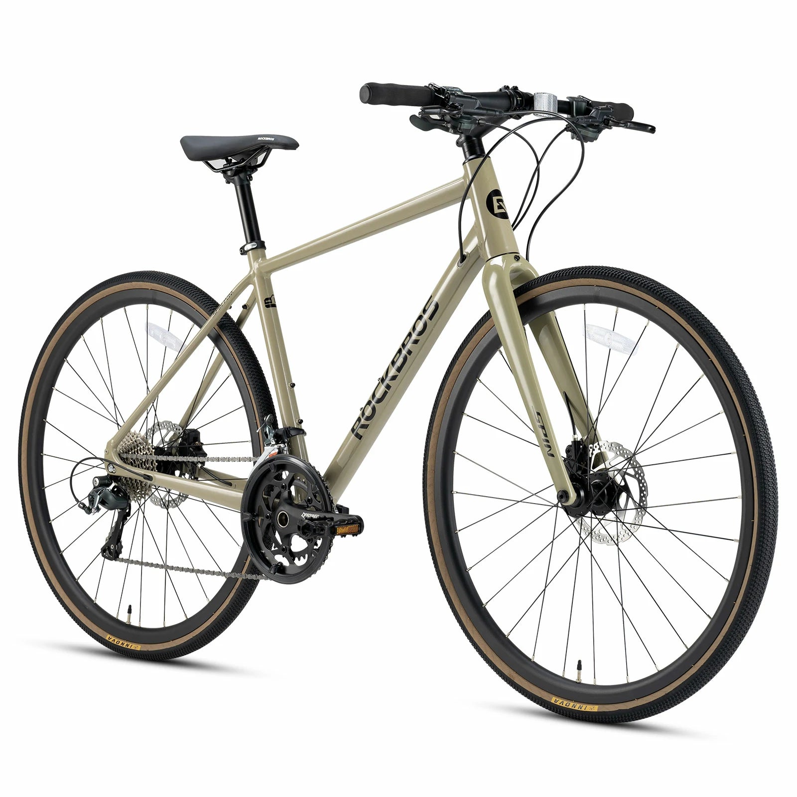 Rockbros flat bar road bike in bronze with aluminium frame and carbon fork#color_Moss Green