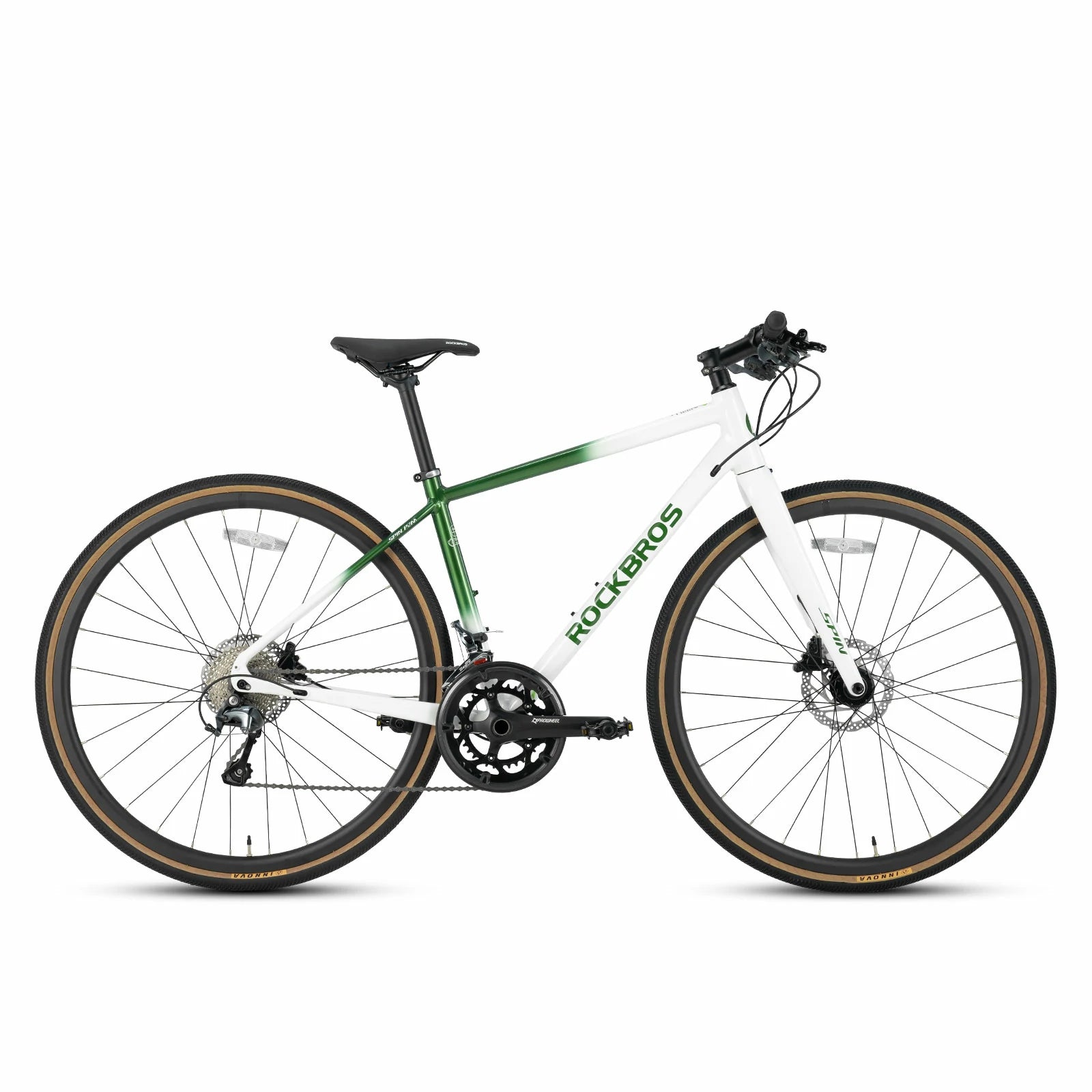Rockbros flat bar road bike in bronze with aluminium frame and carbon fork#color_White Green