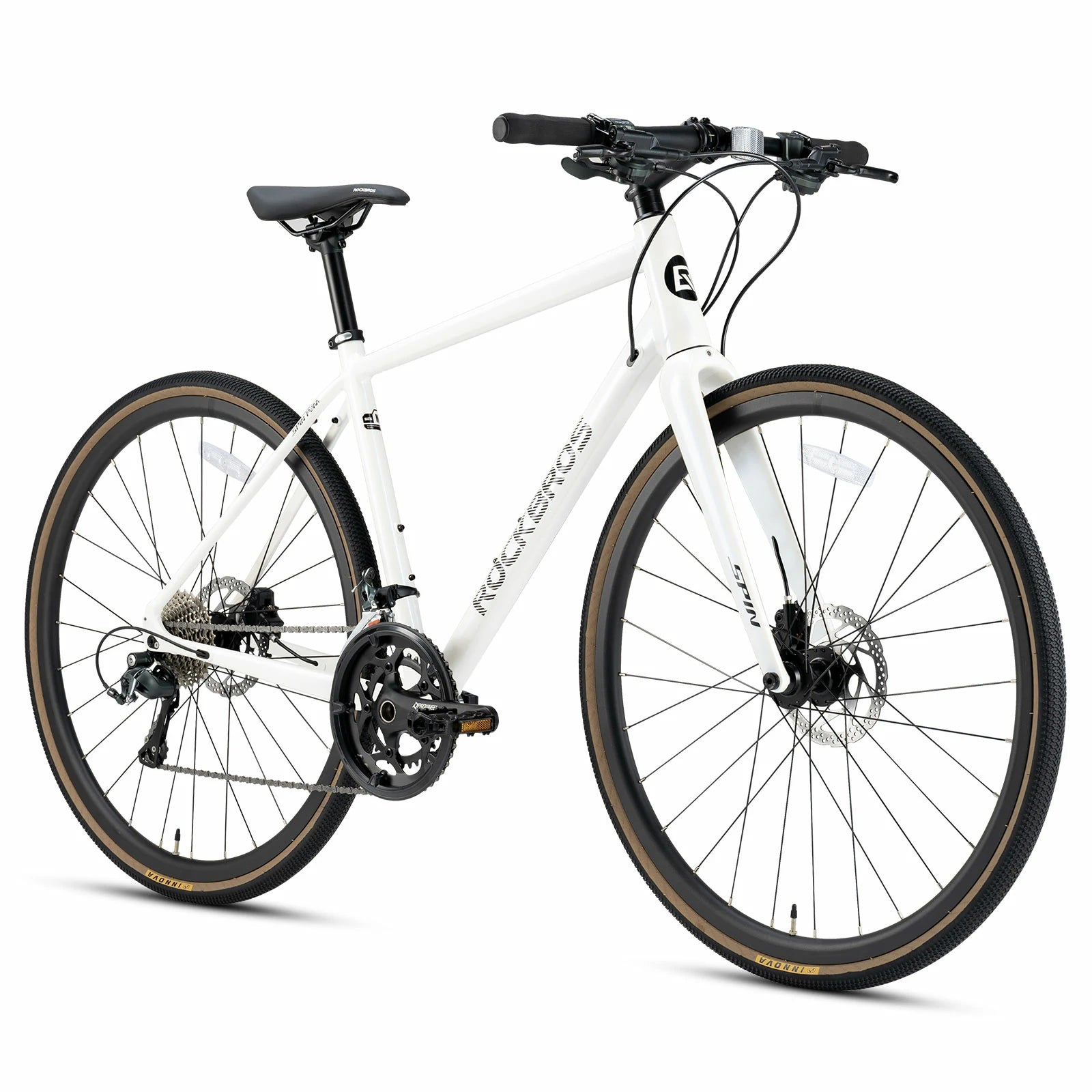 Rockbros flat bar road bike in bronze with aluminium frame and carbon fork#color_White