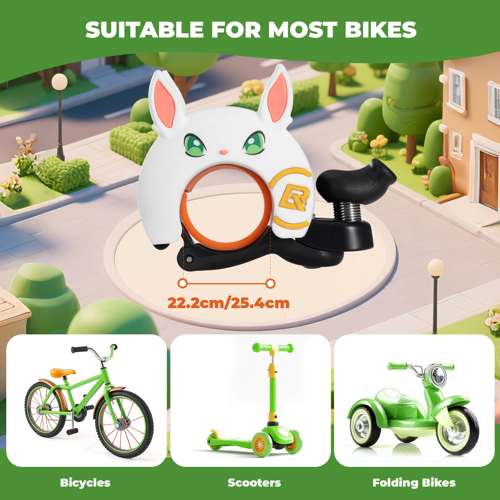 ROCKBROS cartoon-shaped bike bell for kids, featuring fun animal designs and a clear, crisp sound for safe and cheerful riding. #Style_Rabbit