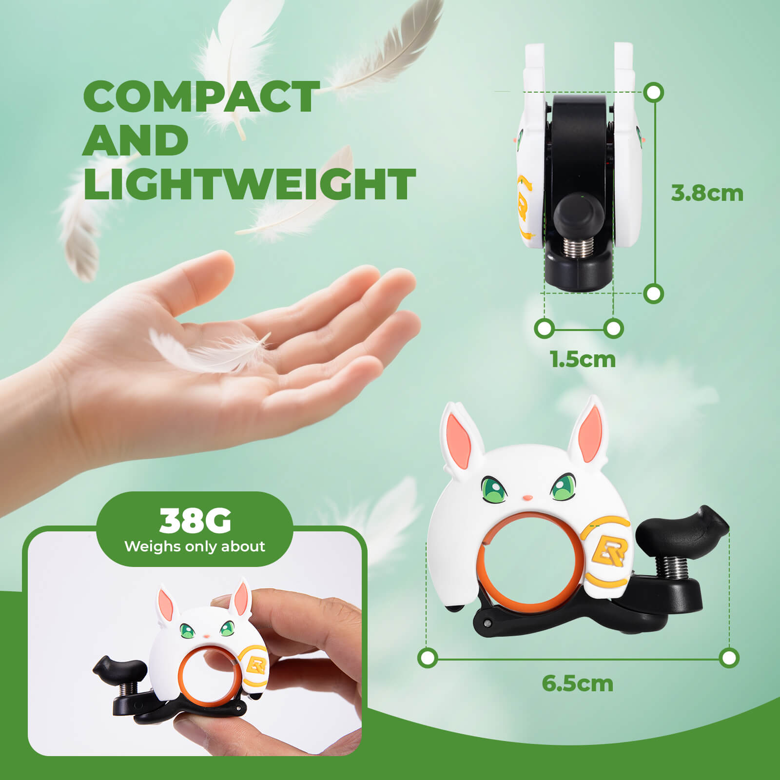 ROCKBROS cartoon-shaped bike bell for kids, featuring fun animal designs and a clear, crisp sound for safe and cheerful riding. #Style_Rabbit