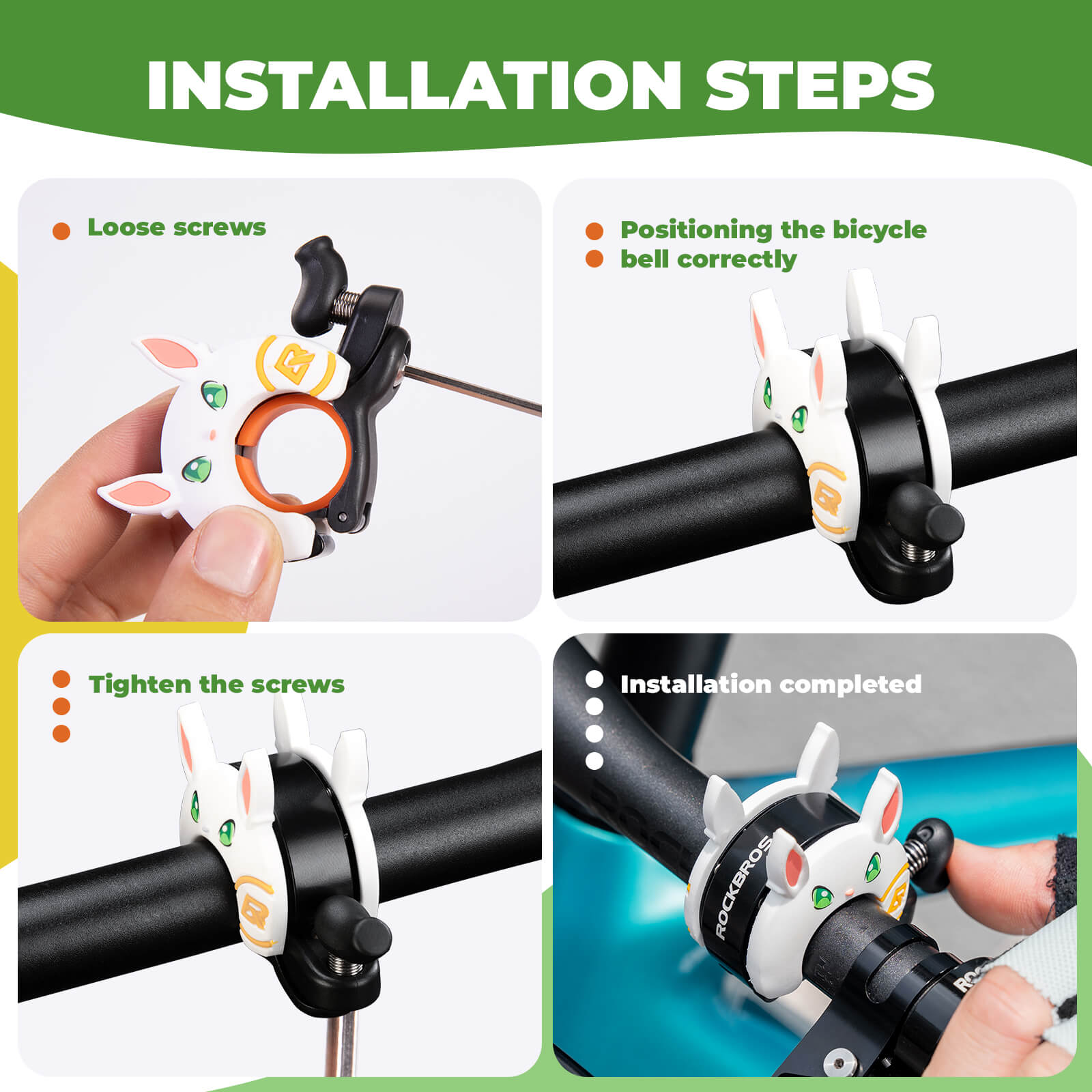 ROCKBROS cartoon-shaped bike bell for kids, featuring fun animal designs and a clear, crisp sound for safe and cheerful riding. #Style_Rabbit