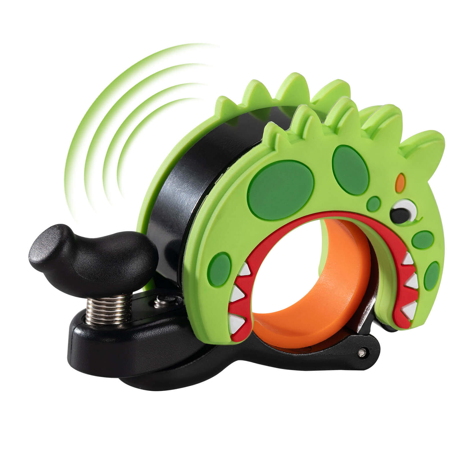 ROCKBROS cartoon-shaped bike bell for kids, featuring fun animal designs and a clear, crisp sound for safe and cheerful riding. #Style_Dinosaur