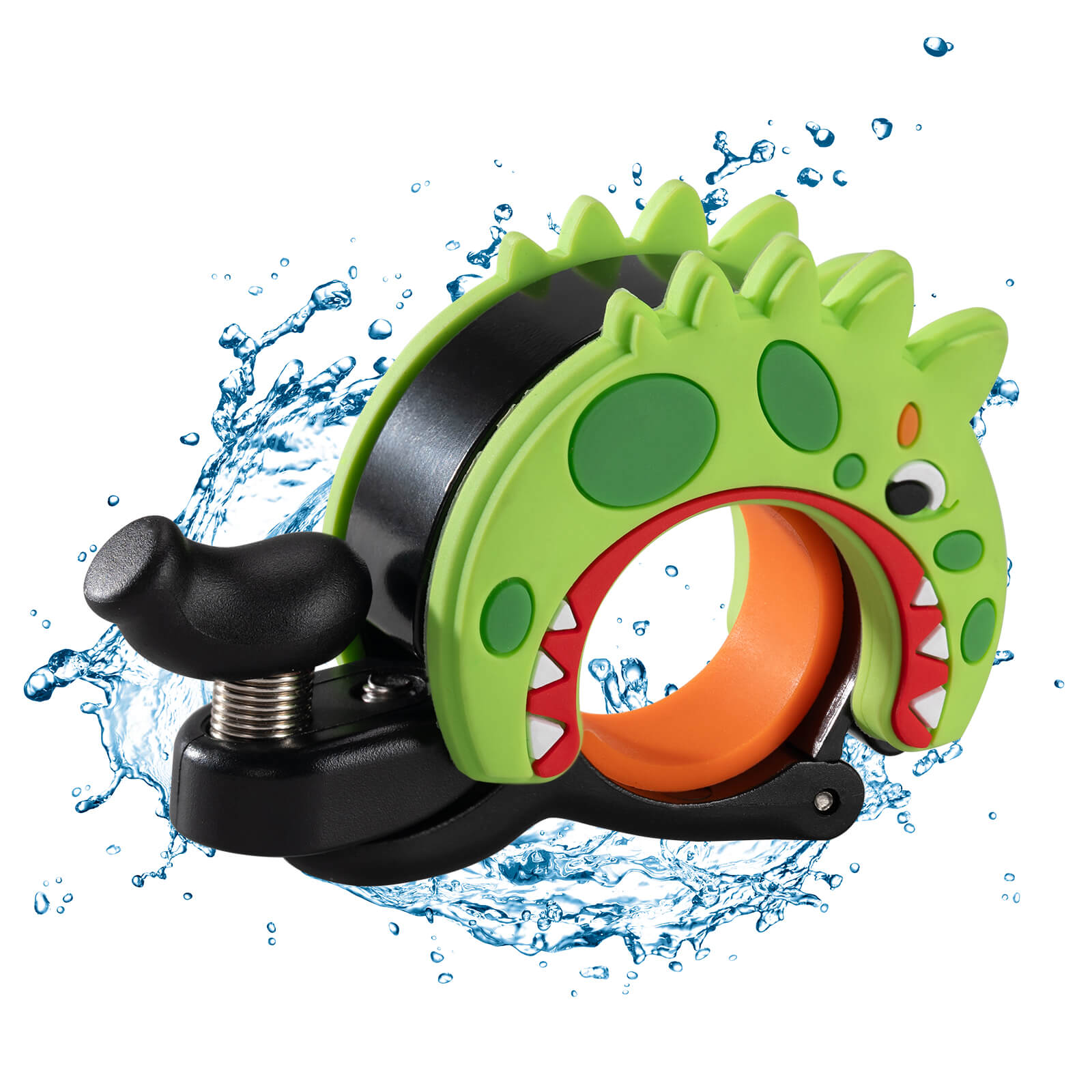 ROCKBROS cartoon-shaped bike bell for kids, featuring fun animal designs and a clear, crisp sound for safe and cheerful riding. #Style_Dinosaur