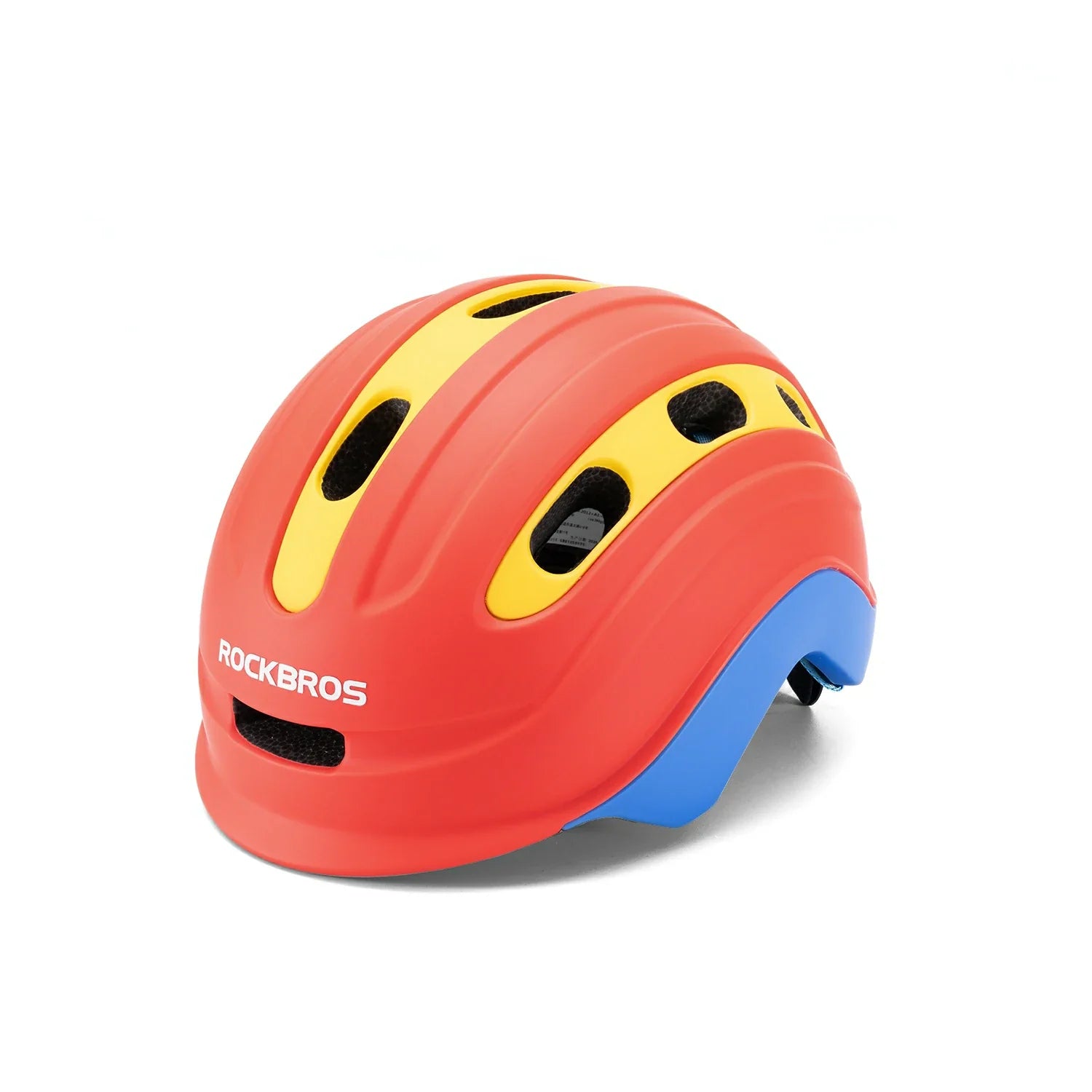 ROCKBROS colourful kids bike helmet with vibrant design, providing reliable protection, adjustable fit, and comfort for young riders.#Color_Red