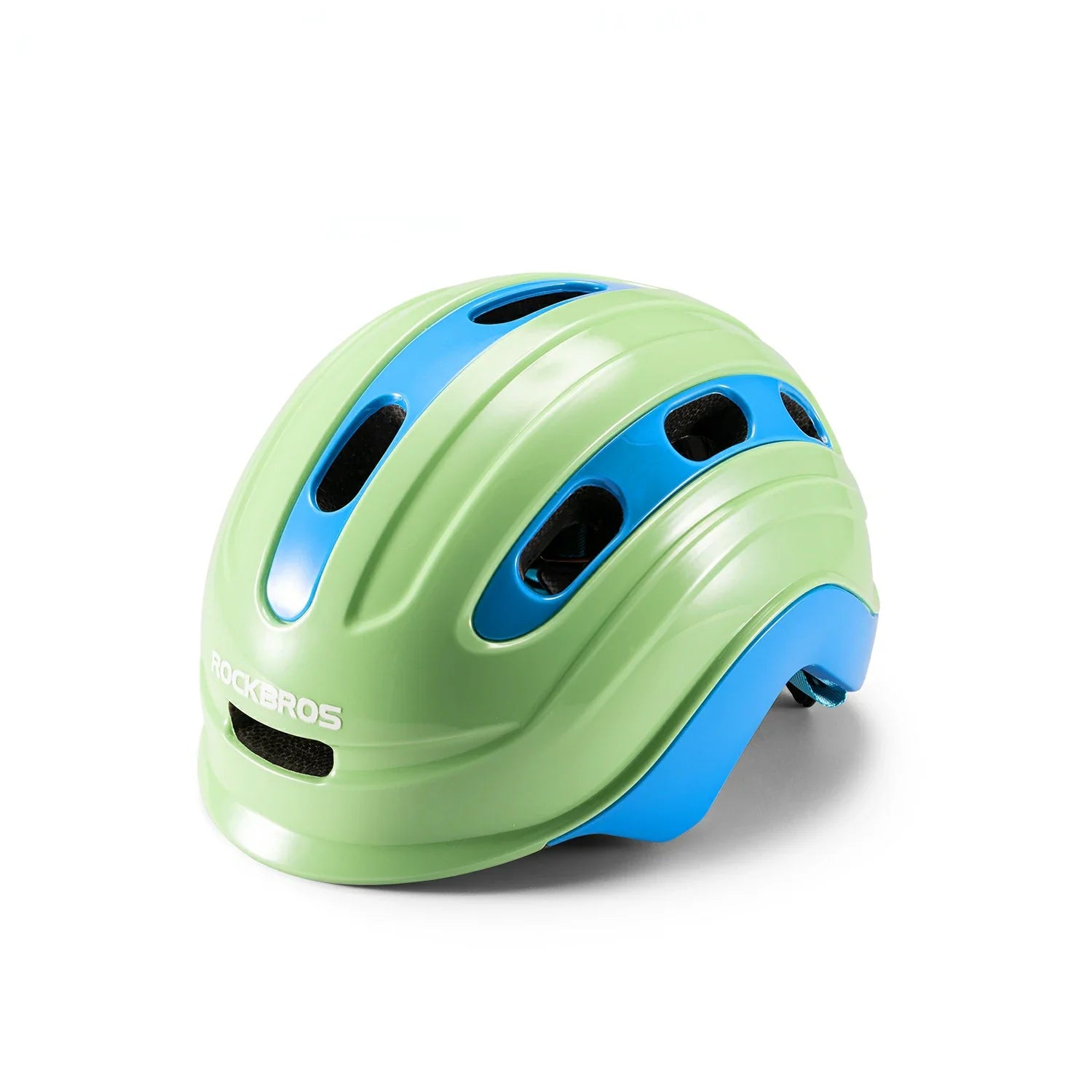 ROCKBROS colourful kids bike helmet with vibrant design, providing reliable protection, adjustable fit, and comfort for young riders. #Color_Green