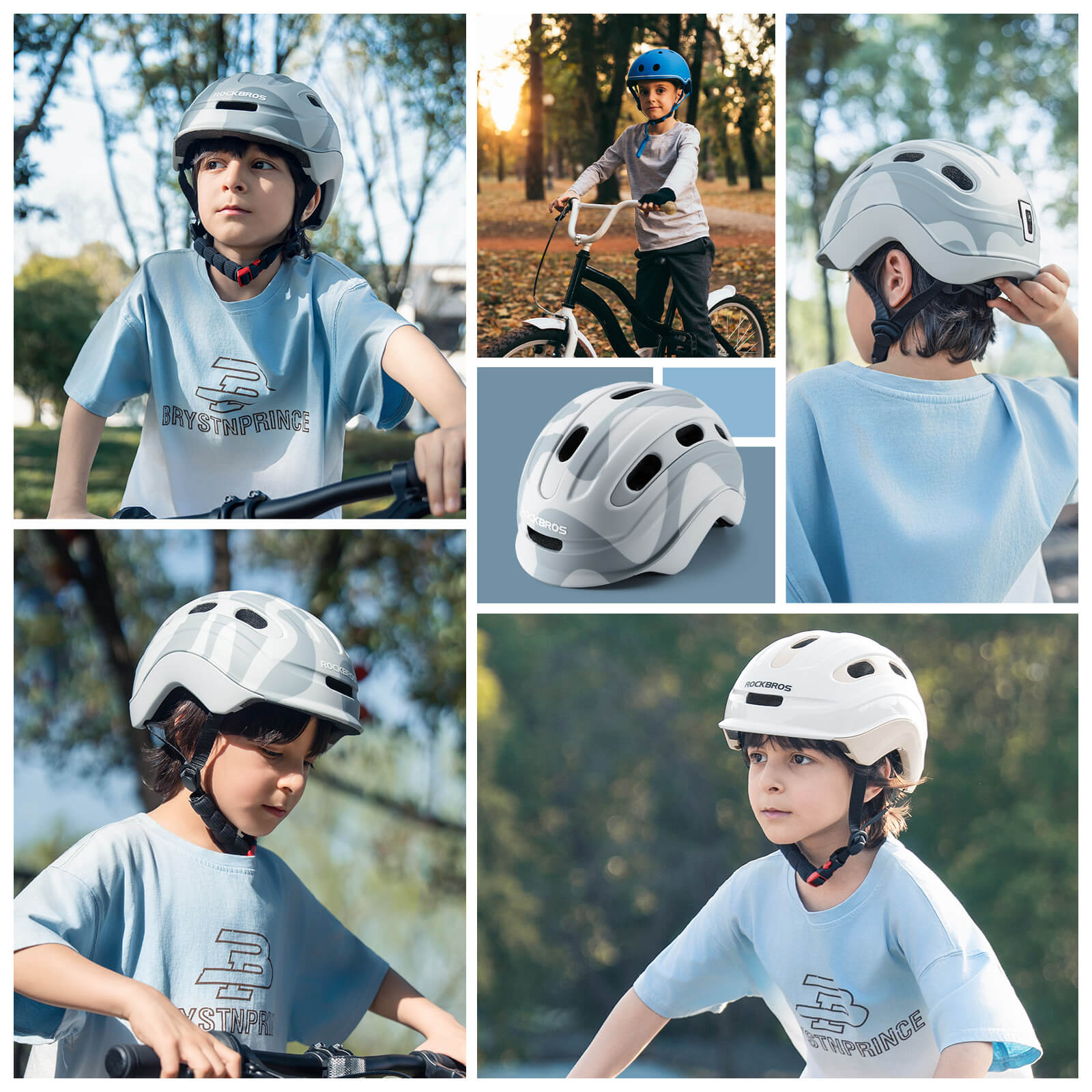 ROCKBROS colourful kids bike helmet with vibrant design, providing reliable protection, adjustable fit, and comfort for young riders.