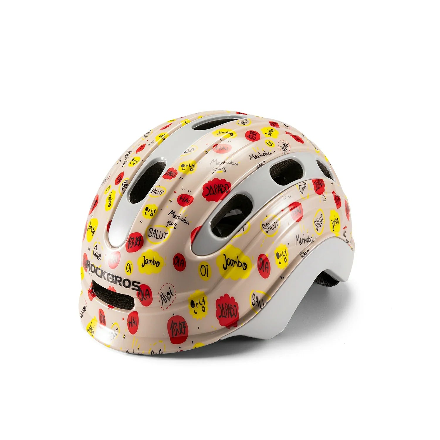 ROCKBROS colourful kids bike helmet with vibrant design, providing reliable protection, adjustable fit, and comfort for young riders. #Color_Hello