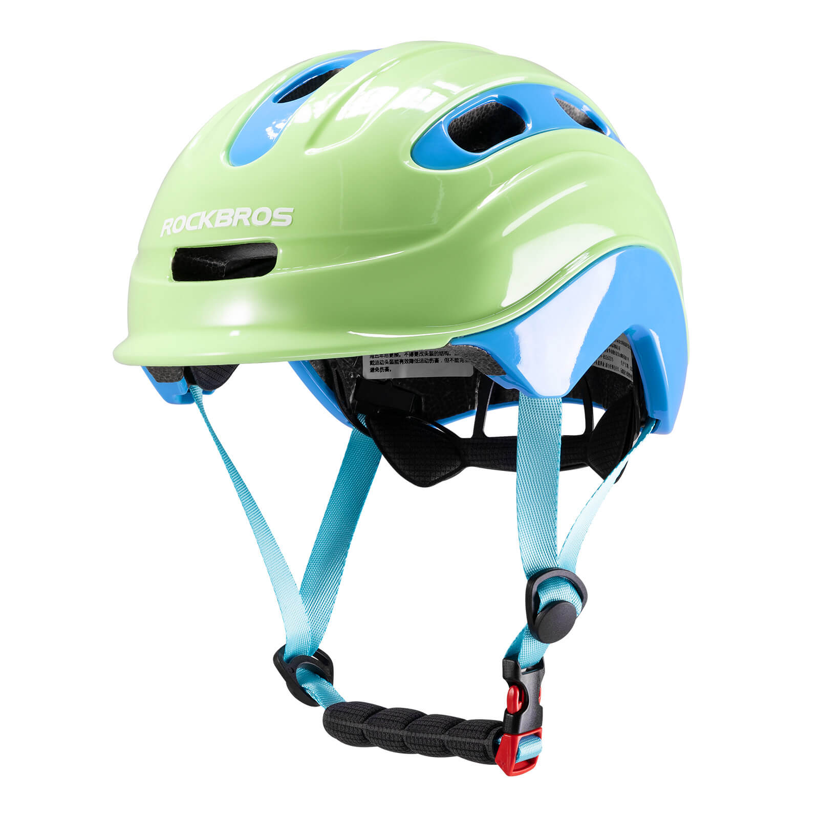ROCKBROS colourful kids bike helmet with vibrant design, providing reliable protection, adjustable fit, and comfort for young riders. #Color_Green