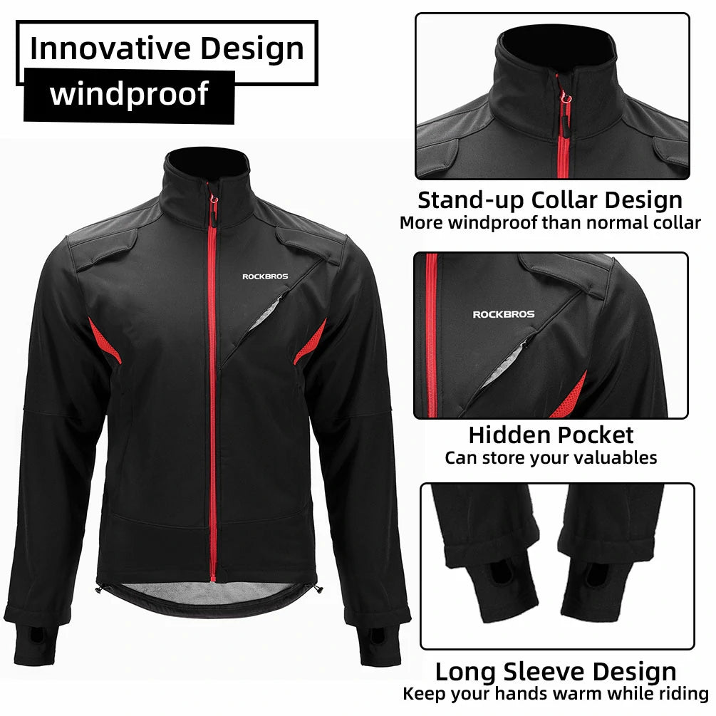 ROCKBROS Men's Winter Fleece Cycling Jacket Reflectiv