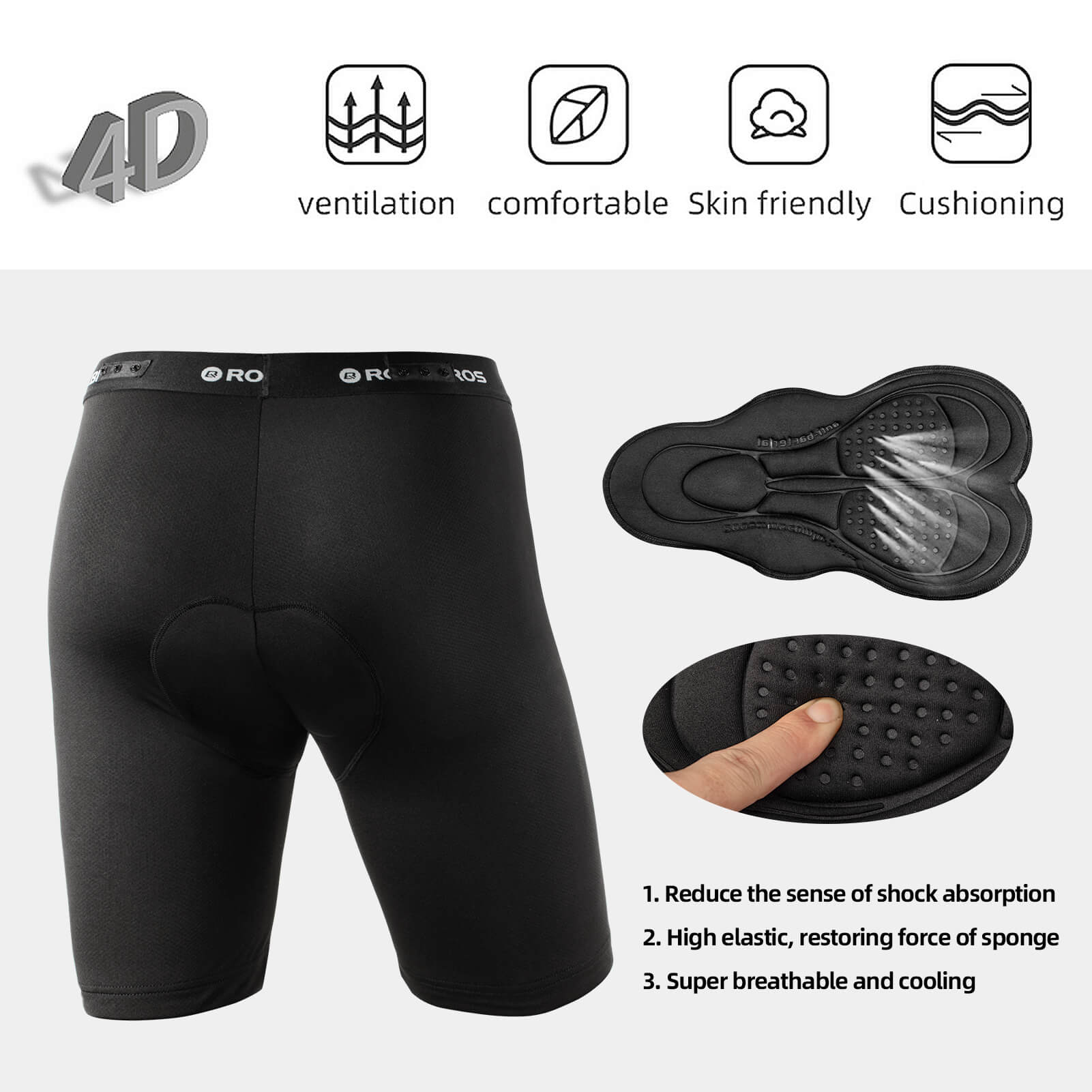 rockbros men's 4d padded cycling shorts with compression design for enhanced comfort