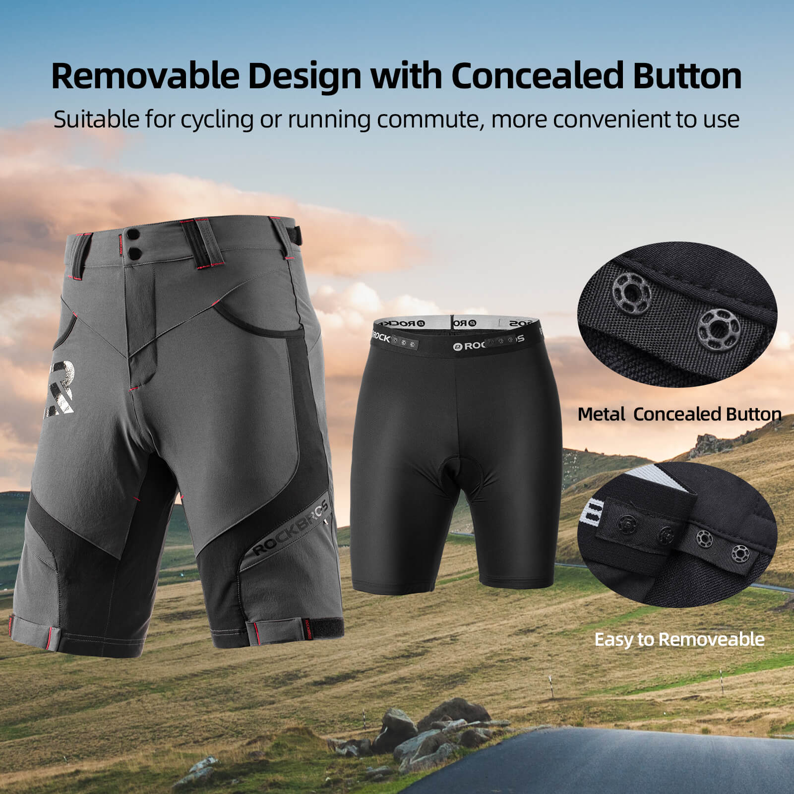 rockbros men's 4d padded cycling shorts with compression design for enhanced comfort