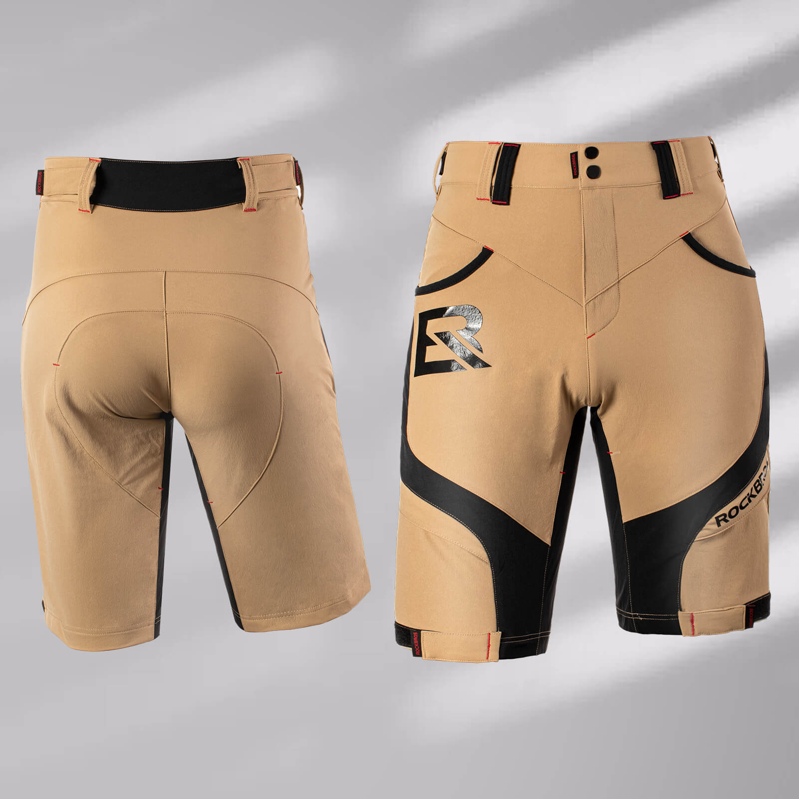 rockbros men's 4d padded cycling shorts with compression design for enhanced comfort #Color_Khaki