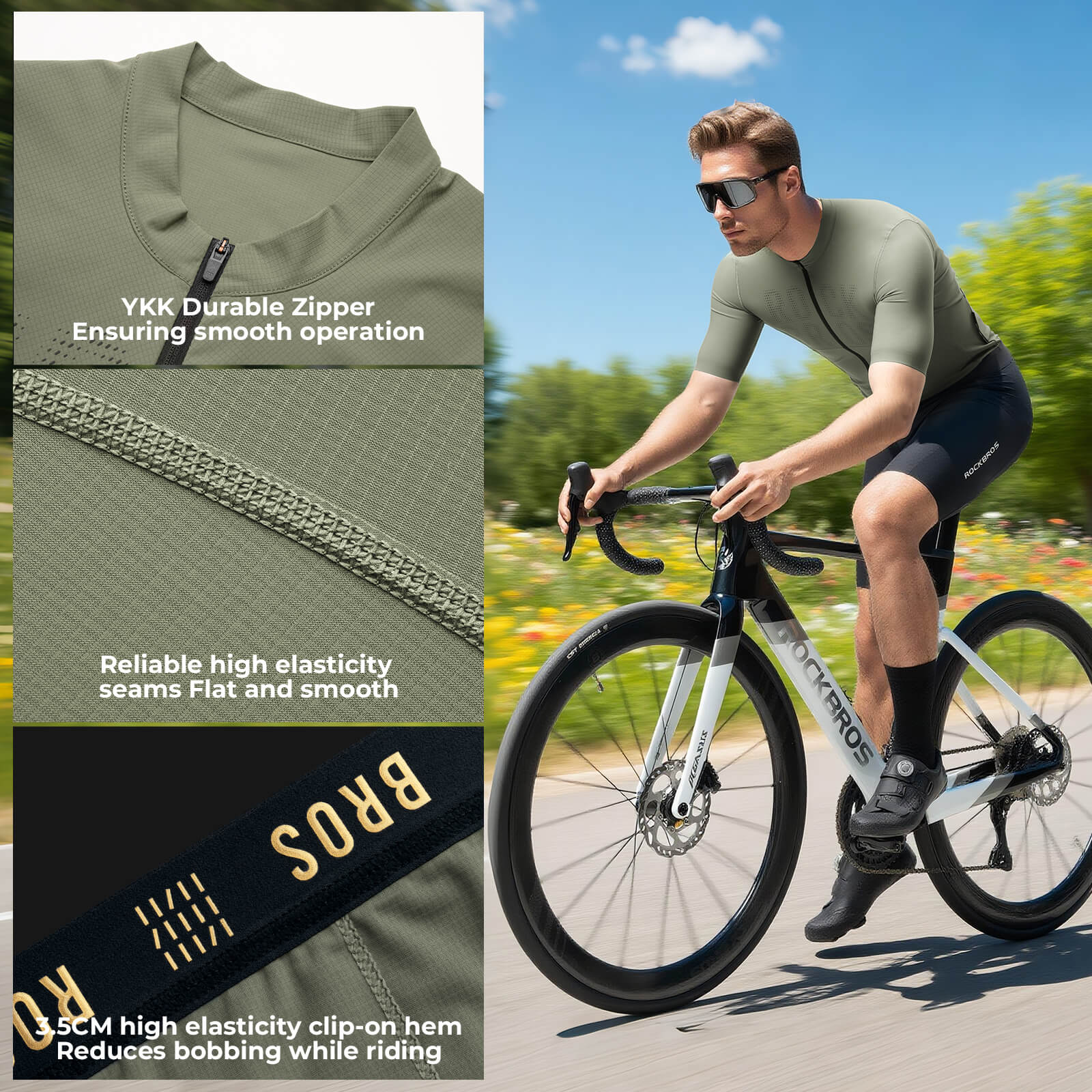 rockbros men's short-sleeve cycling jersey yddx009 with breathable fabric and aerodynamic fit for summer rides