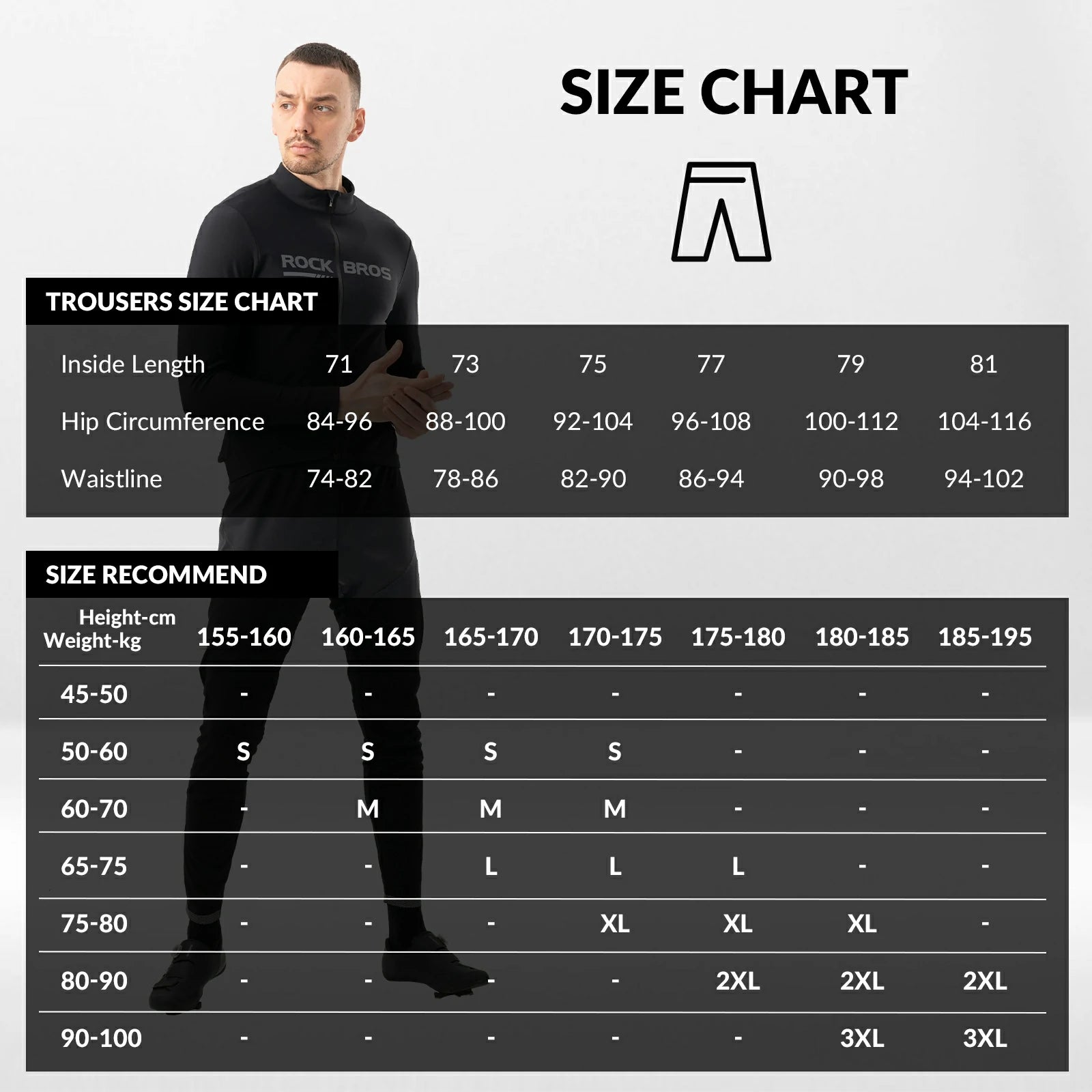 rockbros men’s winter cycling trousers in black