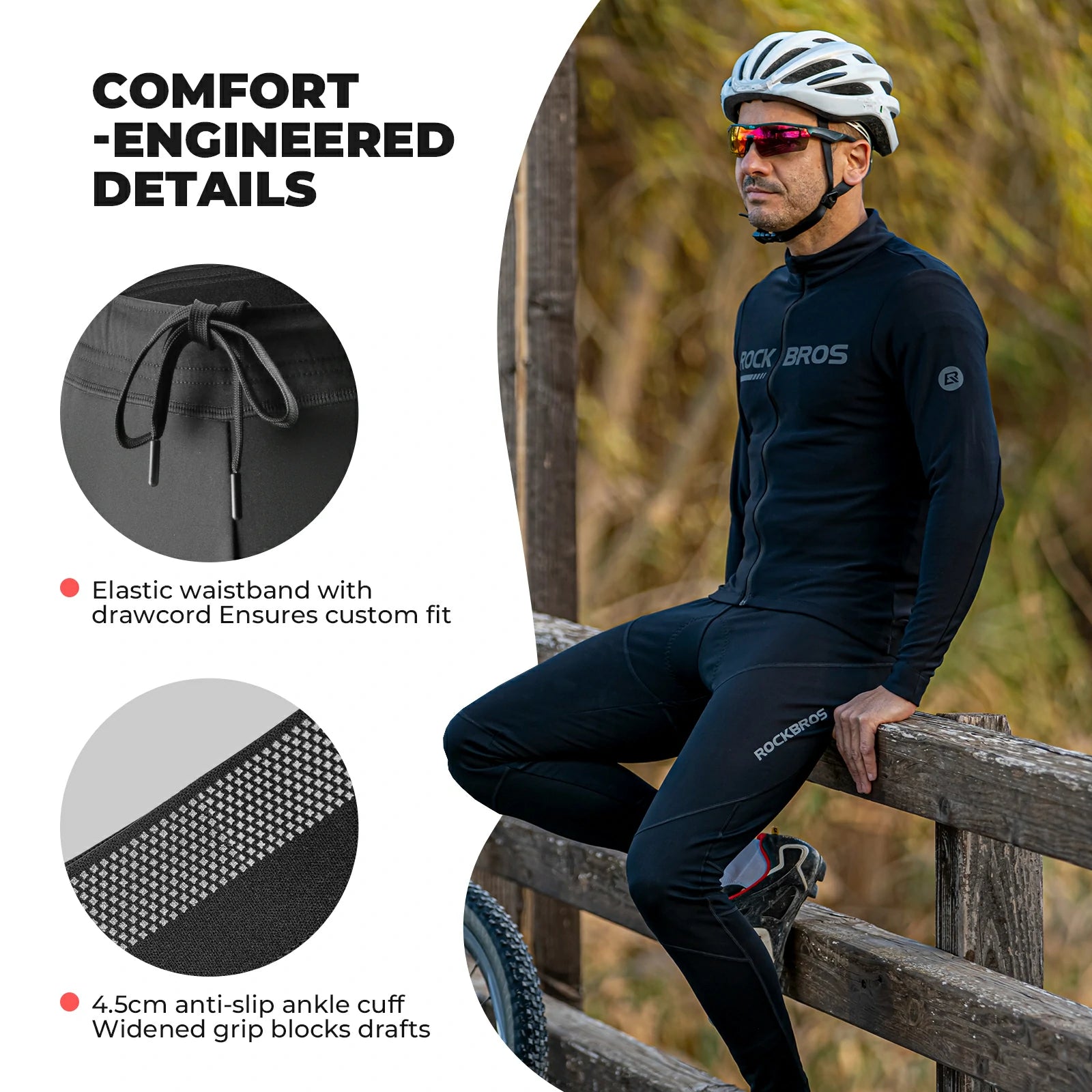 rockbros men’s winter cycling trousers in black
