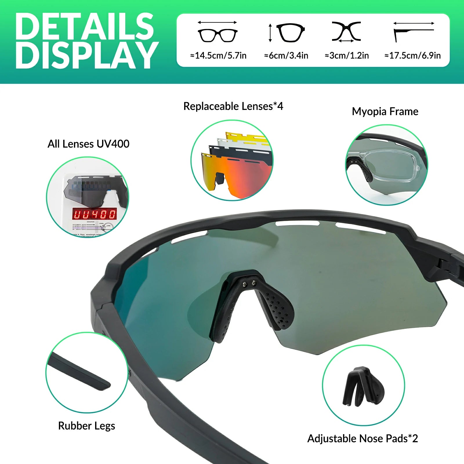 ROCKBROS Polarized Cycling Glasses with 4 Interchangeable Lenses #Color_Black