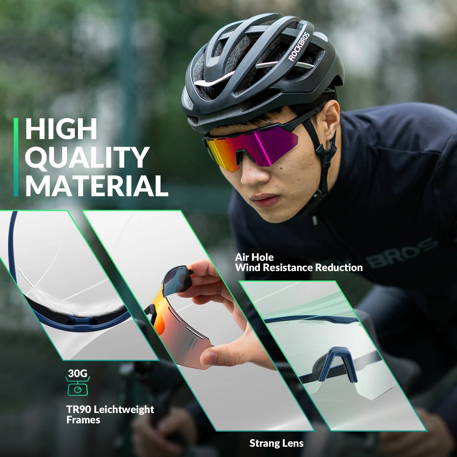 ROCKBROS Polarized Cycling Glasses with 4 Interchangeable Lenses #Color_Blue