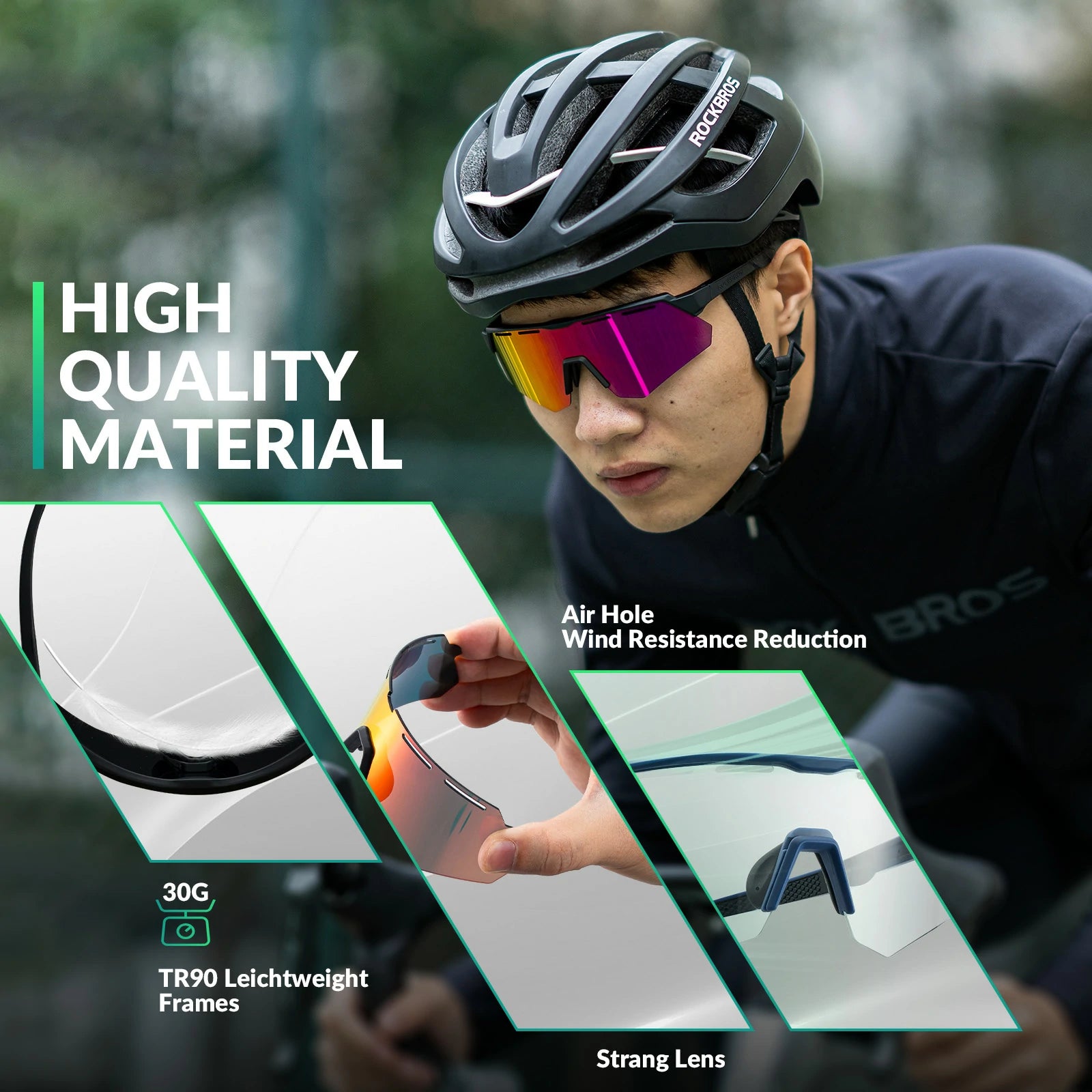 ROCKBROS Polarized Cycling Glasses with 4 Interchangeable Lenses #Color_Black