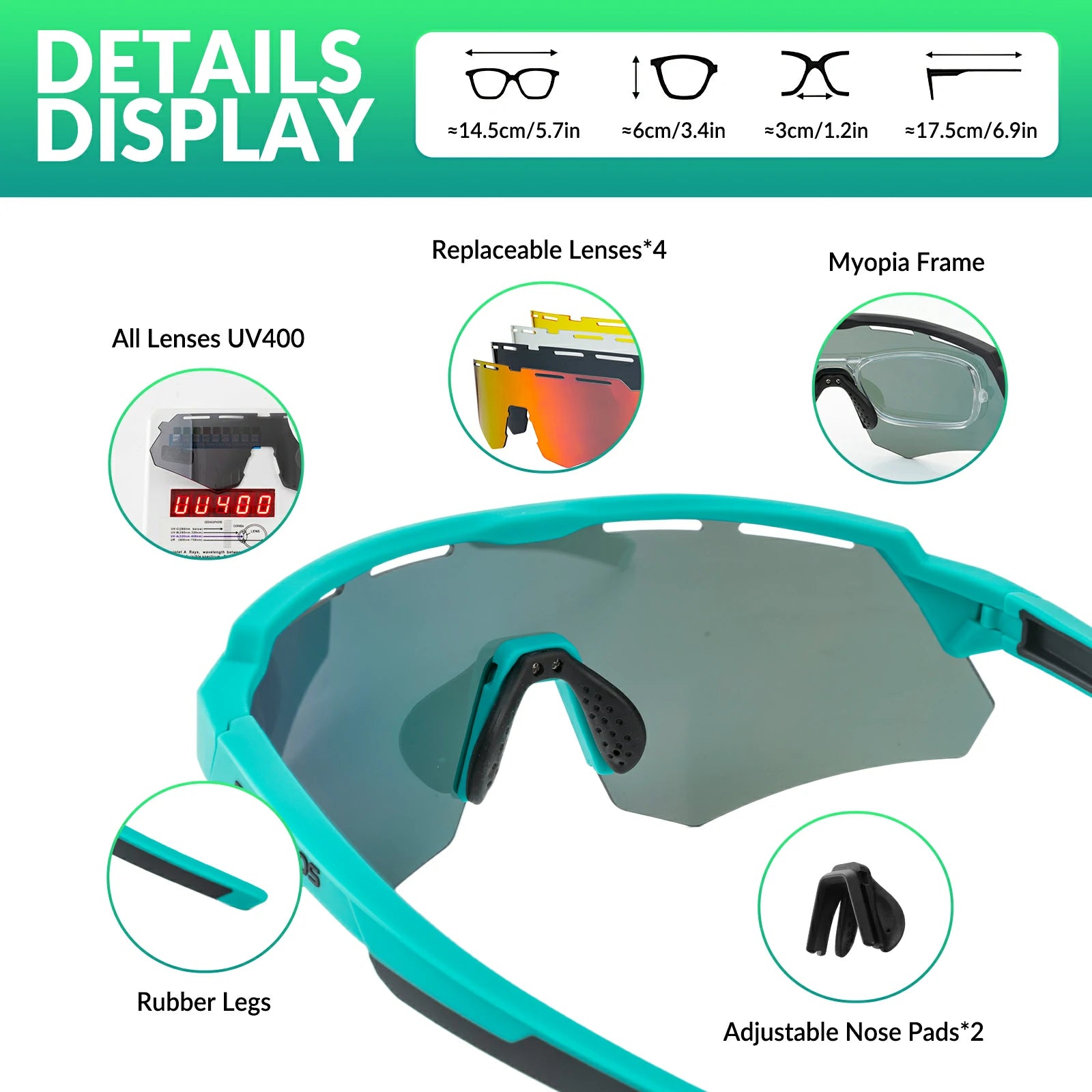 ROCKBROS Polarized Cycling Glasses with 4 Interchangeable Lenses #Color_Green