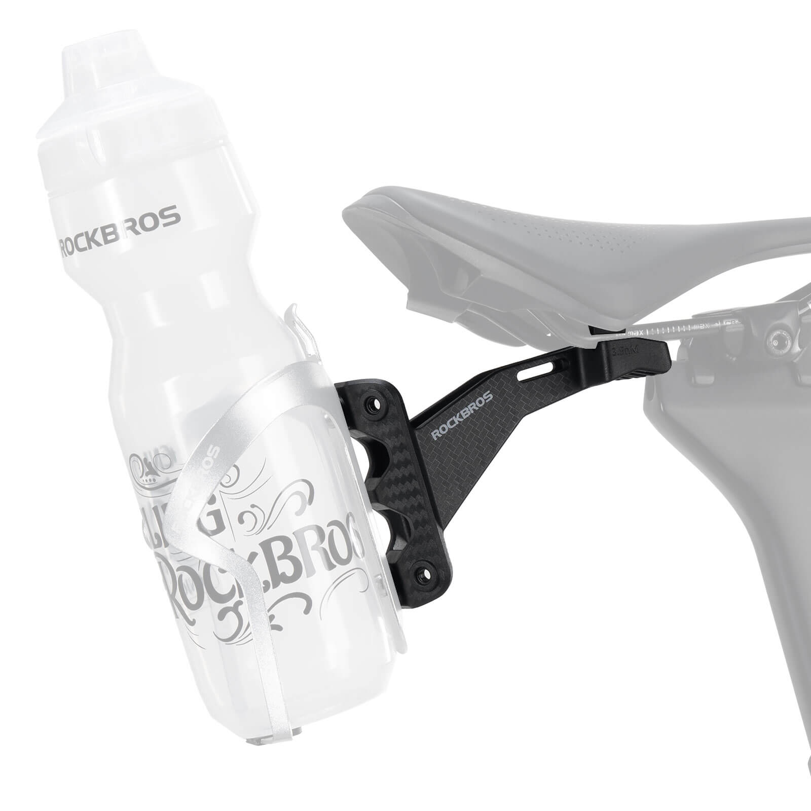 ROCKBROS rear saddle bottle cage mount, designed for triathlon and long-distance rides, allowing secure and accessible bottle placement behind the seat.