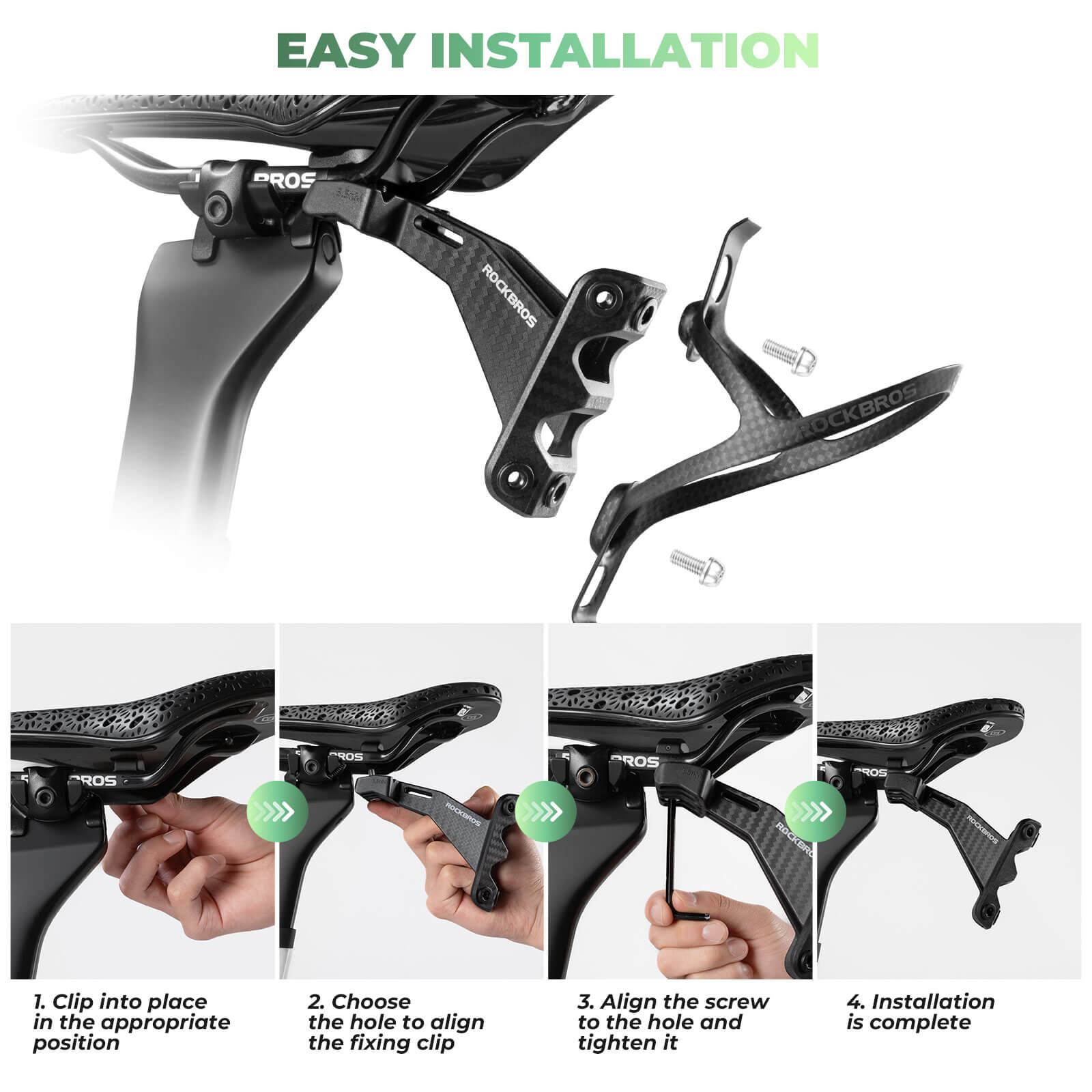 ROCKBROS rear saddle bottle cage mount, designed for triathlon and long-distance rides, allowing secure and accessible bottle placement behind the seat.