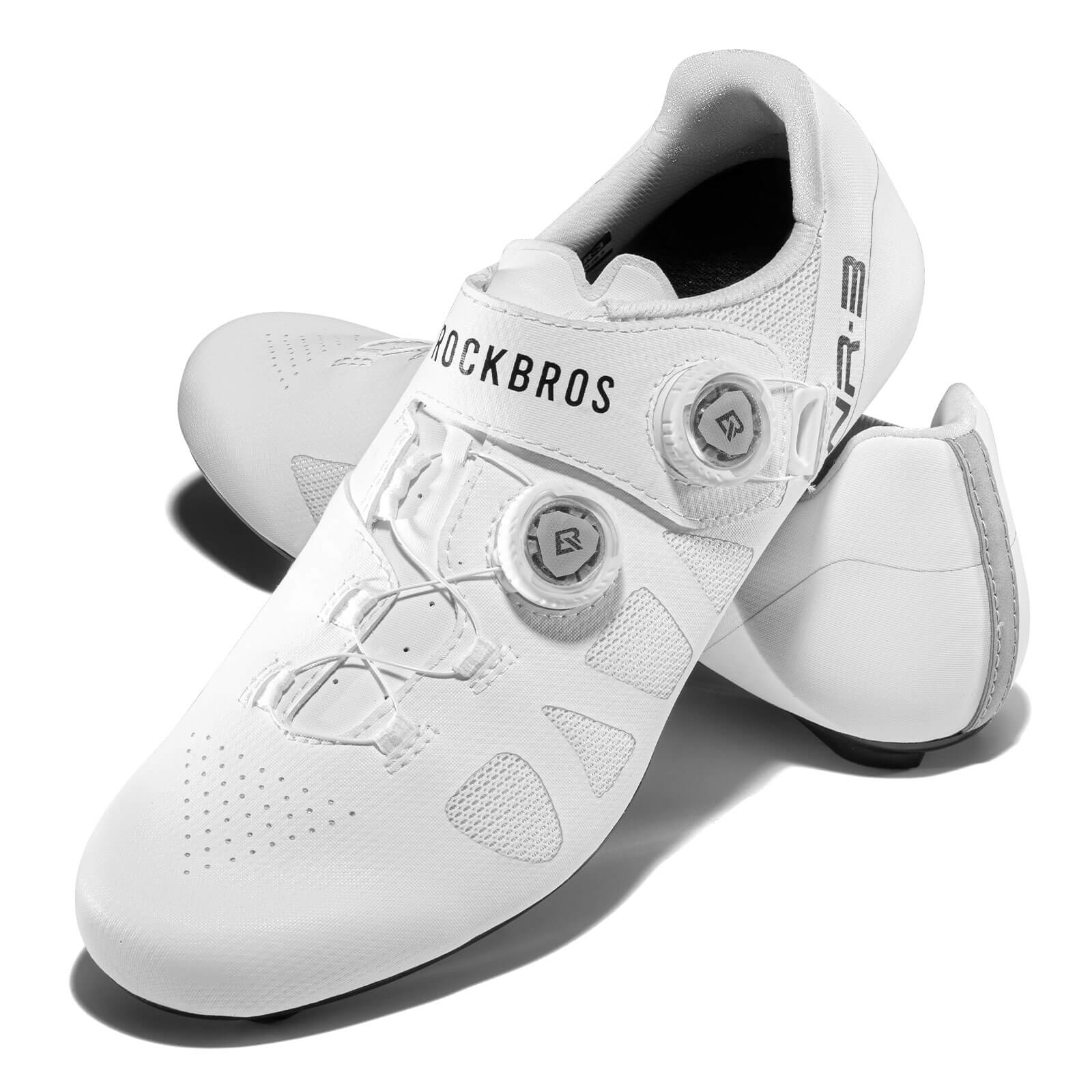 rockbros road clipless cycling shoes nr3 with stiff sole and secure fit for efficient pedalling #Color_White