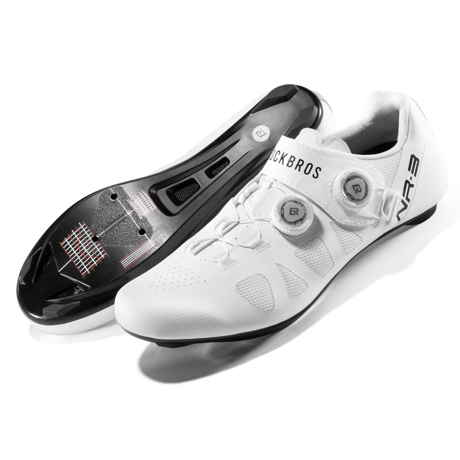 rockbros road clipless cycling shoes nr3 with stiff sole and secure fit for efficient pedalling #Color_White