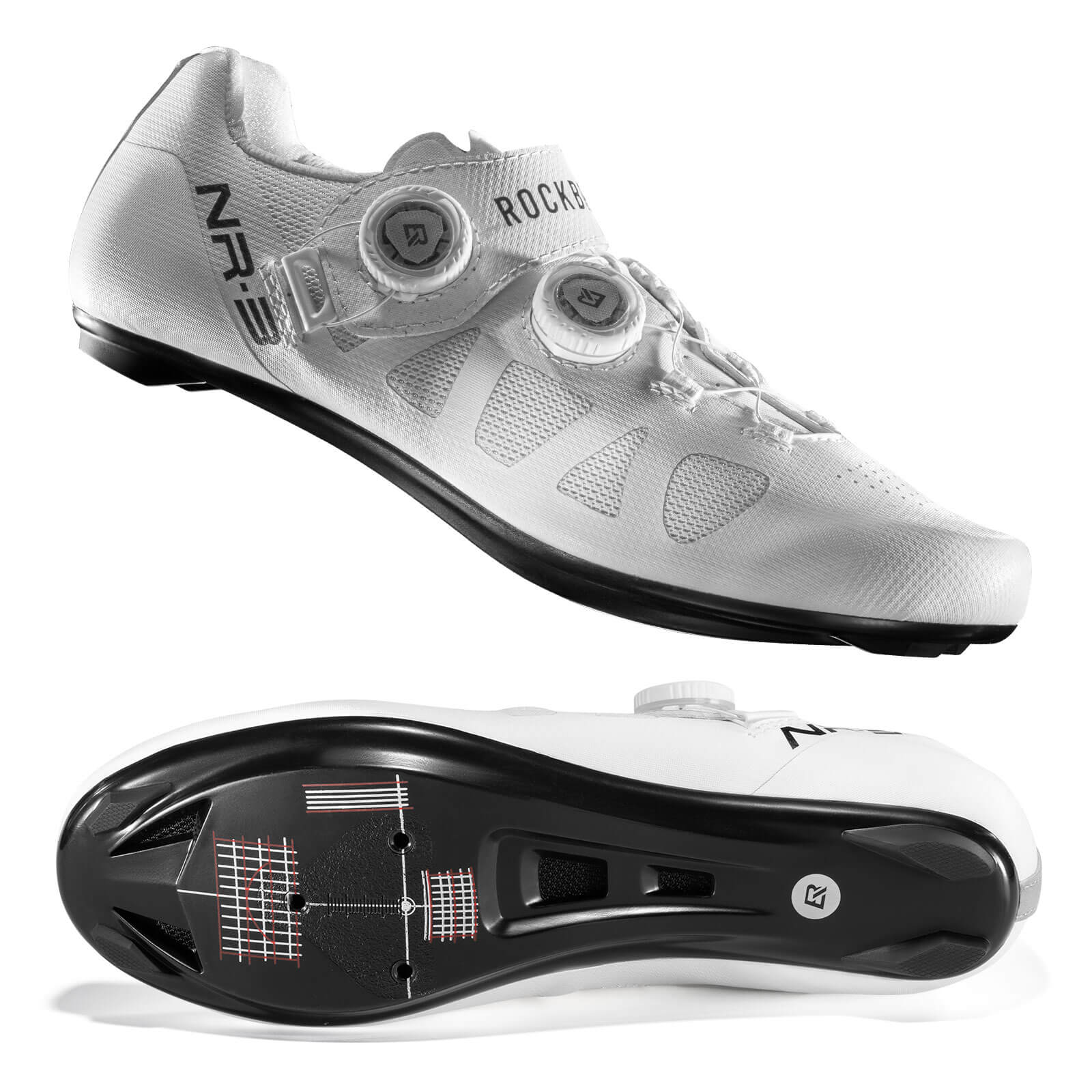 rockbros road clipless cycling shoes nr3 with stiff sole and secure fit for efficient pedalling #Color_White