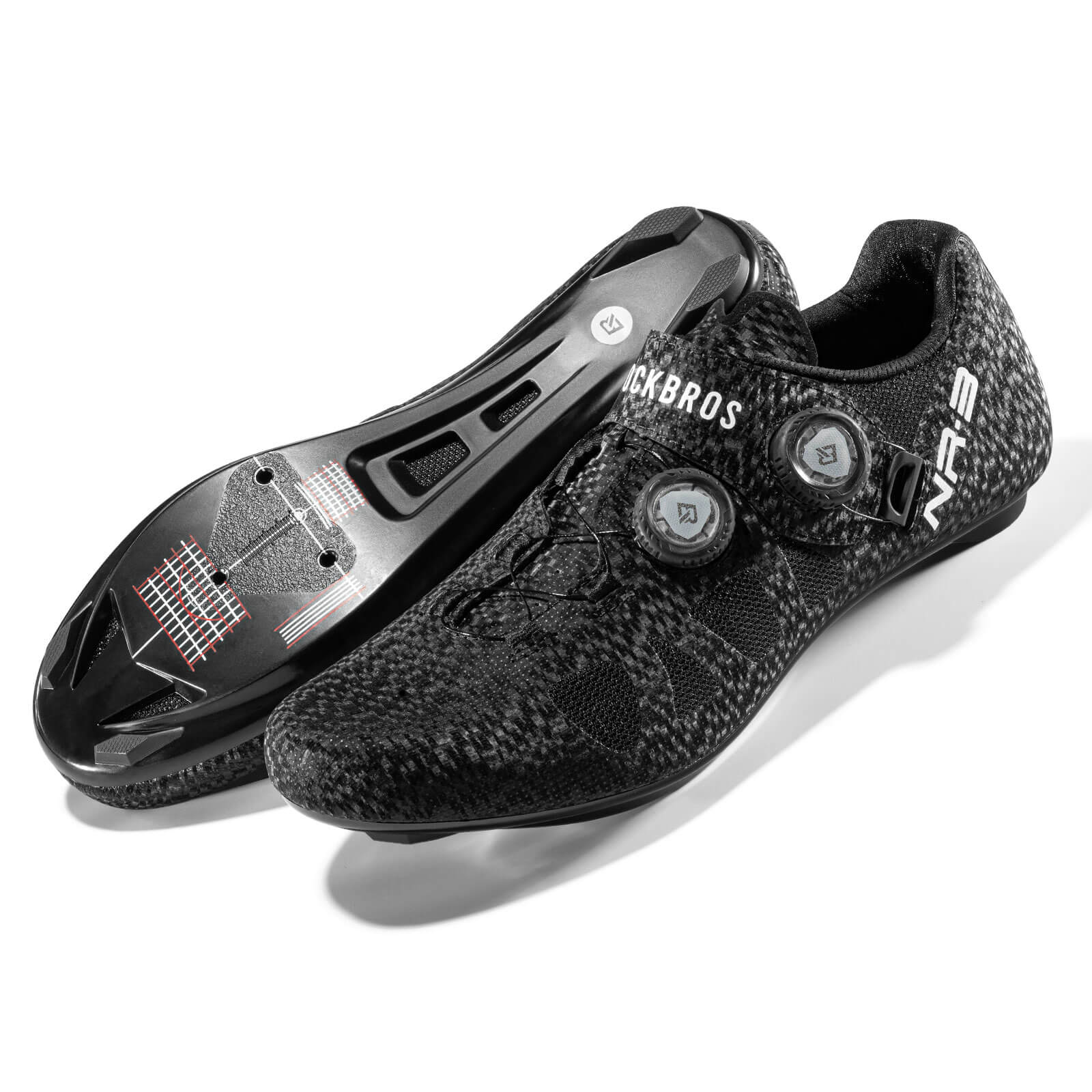 rockbros road clipless cycling shoes nr3 with stiff sole and secure fit for efficient pedalling #Color_Black
