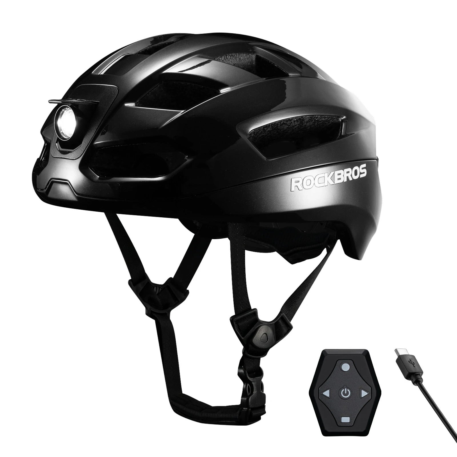 rockbros smart bike helmet in matte black #Color_Black