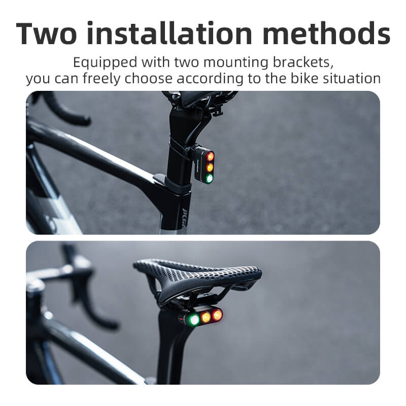 rockbros smart rear bike light with 3-colour led and brake-sensing technology