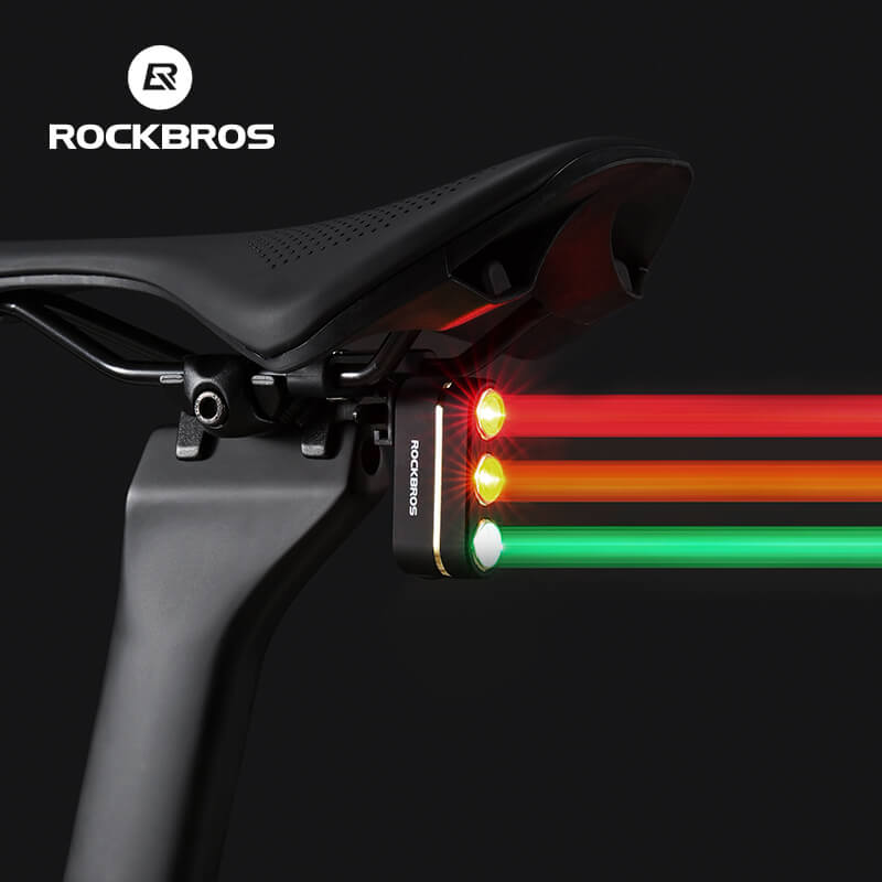 rockbros smart rear bike light with 3-colour led and brake-sensing technology