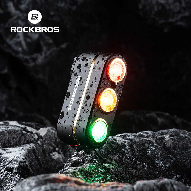 rockbros smart rear bike light with 3-colour led and brake-sensing technology