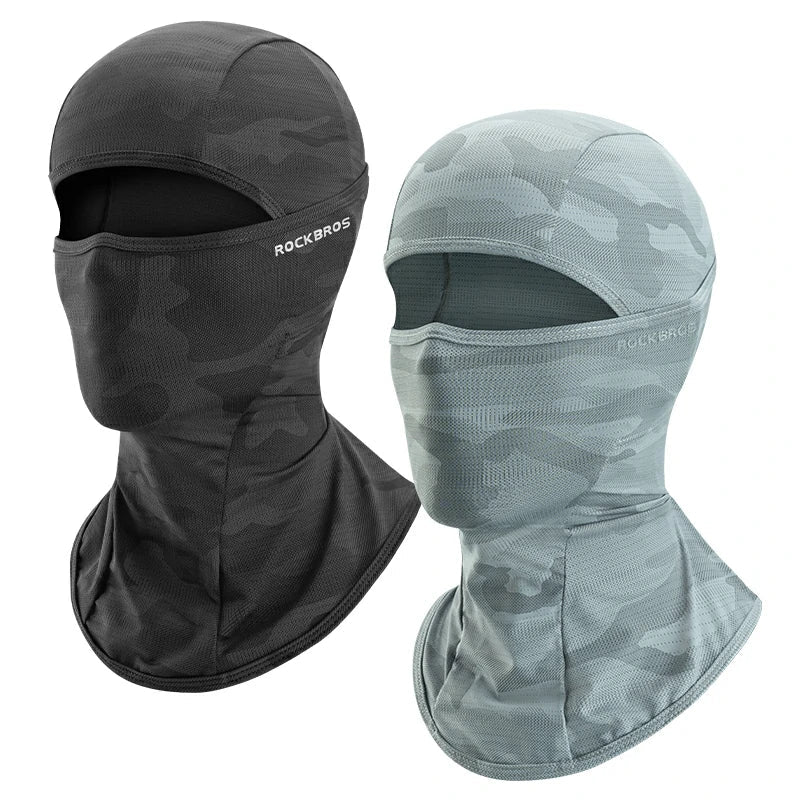 rockbros summer ice silk balaclava face mask for cooling and sun protection #Color_Black+Grey